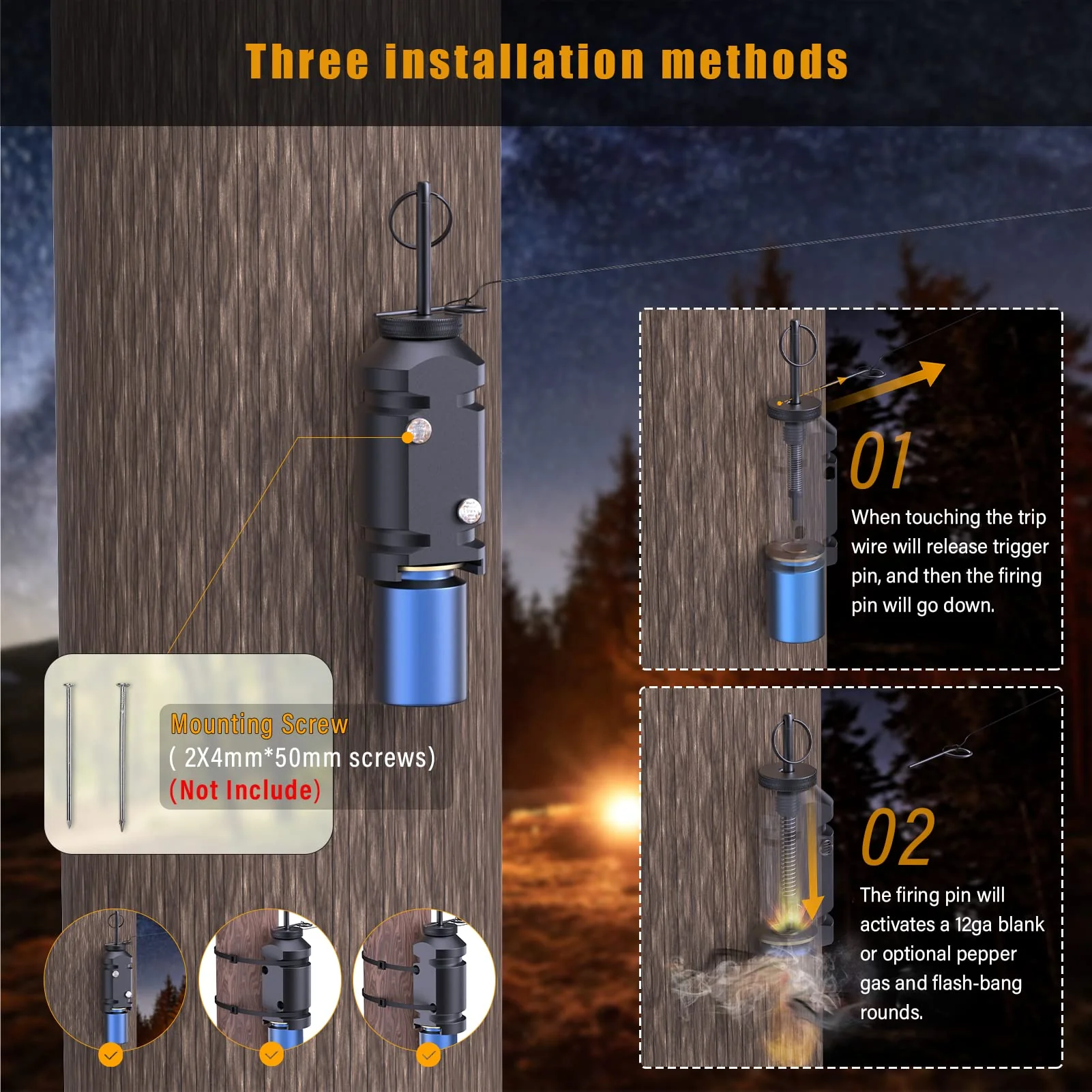 Trip Alarm, Perimeter Trip Alarm, 12 Gauge Camping Trip Wire Alarm Device, Early Warning Security System for Camping and Property Safety/Bear Deterrent,Camping Safety(Adapter Not Included) 2 Pack 12GA - Image 4