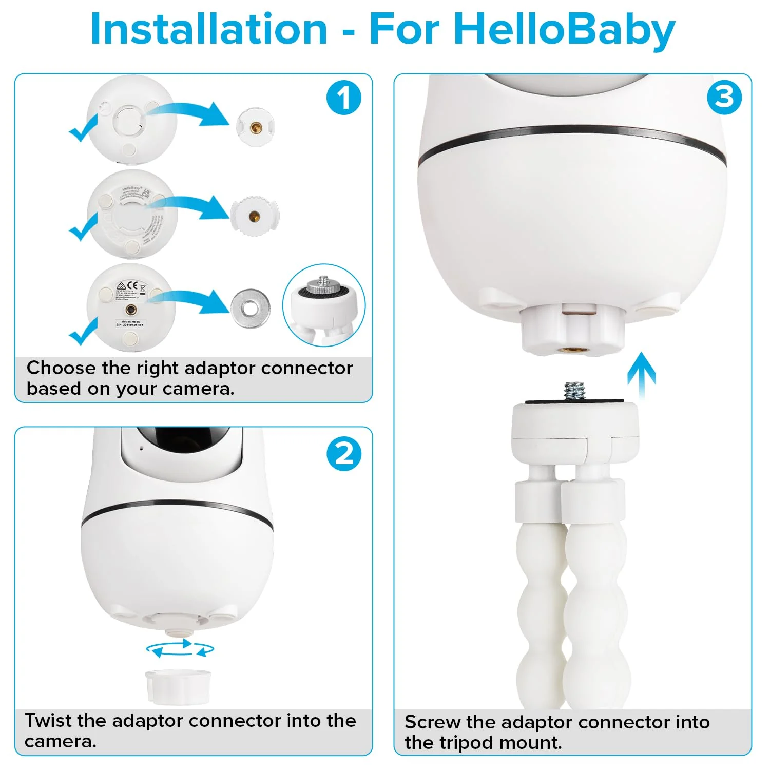 Tripod Baby Monitor Mount for HelloBaby HB65/HB40/HB6550/HB66/HB6339/HB6550 Pro, ANMEATE SM935E, Flexible Baby Camera Mount Attach Your Camera Wherever You Want - Image 5