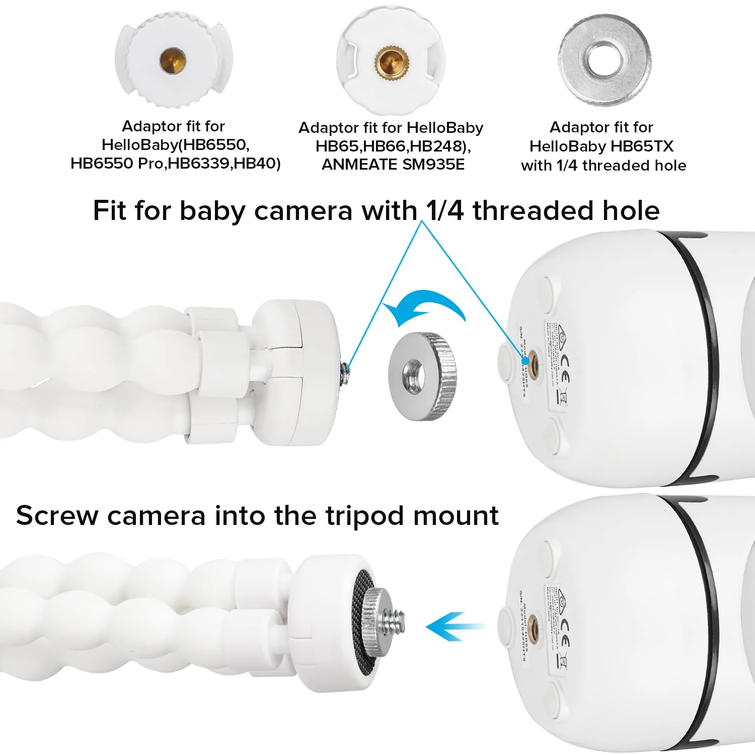 Tripod Baby Monitor Mount for HelloBaby HB65/HB40/HB6550/HB66/HB6339/HB6550 Pro, ANMEATE SM935E, Flexible Baby Camera Mount Attach Your Camera Wherever You Want - Image 6