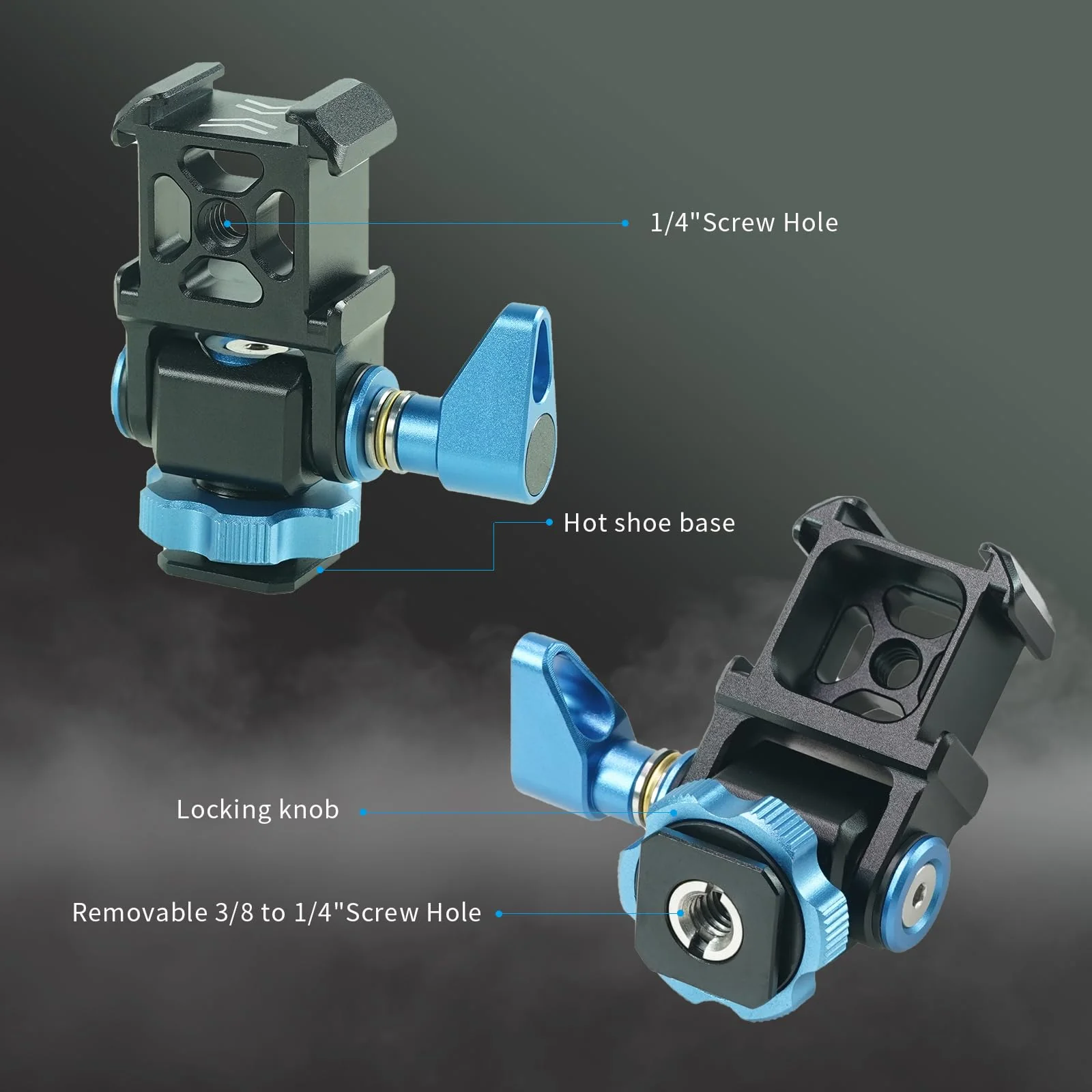 Tripod Ball Head Mount 3 Port Cold Shoe Mount with 1/4"-20 Thread, 360° Rotating Panoramic Ball Head for DSLR Camera Tripod Monopod Slider Camcorder Camera Cage Flash LED Monitor Microphone - Image 4