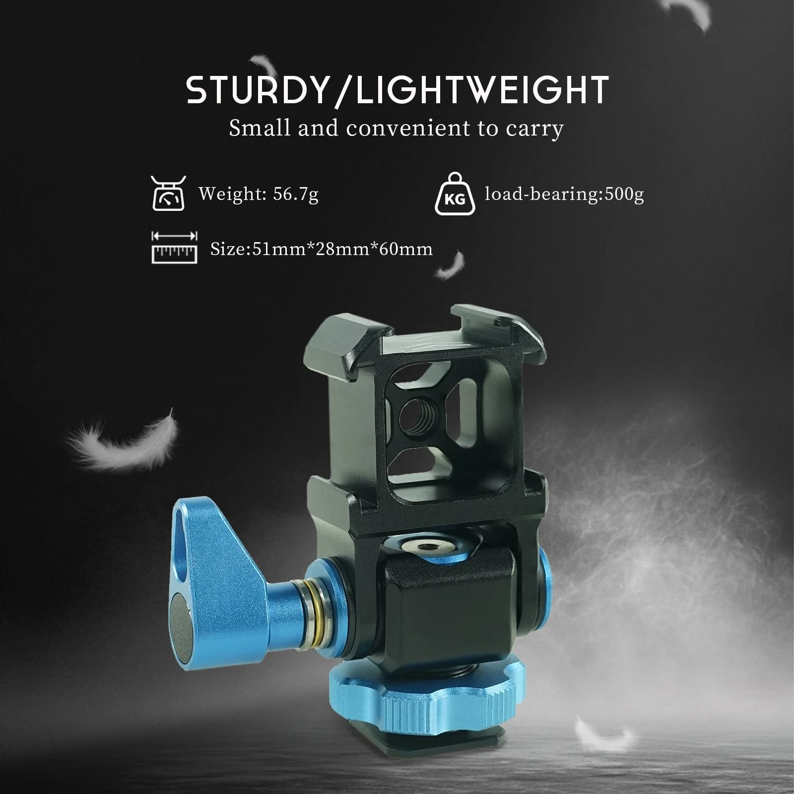 Tripod Ball Head Mount 3 Port Cold Shoe Mount with 1/4"-20 Thread, 360° Rotating Panoramic Ball Head for DSLR Camera Tripod Monopod Slider Camcorder Camera Cage Flash LED Monitor Microphone - Image 6