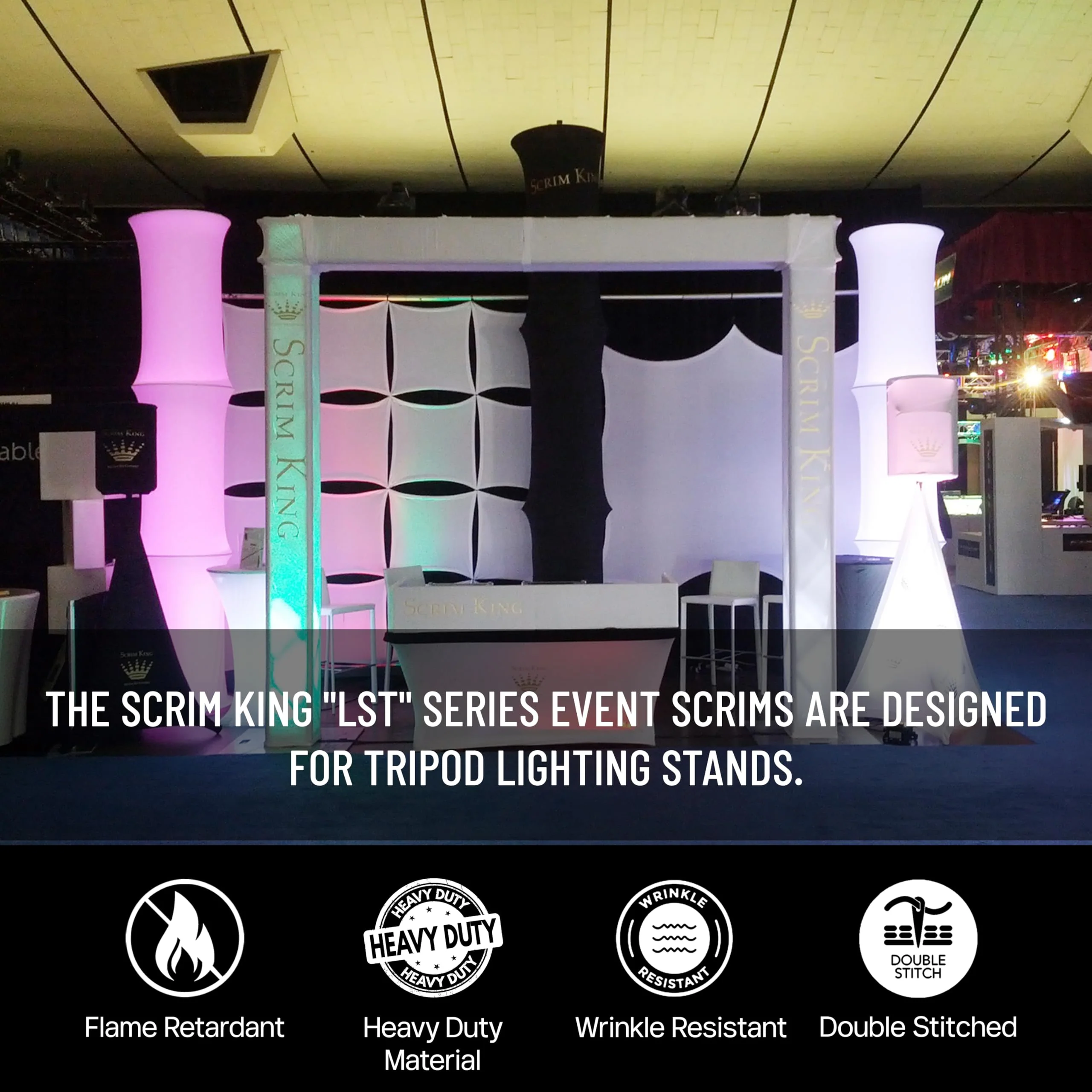 Tripod Lighting Stand Scrim with Open Back & Free Carry Bag for Event Lighting Outdoor, Concerts & Indoor Party Lights - Two-Sided, Heavy Duty, Flame Retardant & Wrinkle Free - White - Image 3