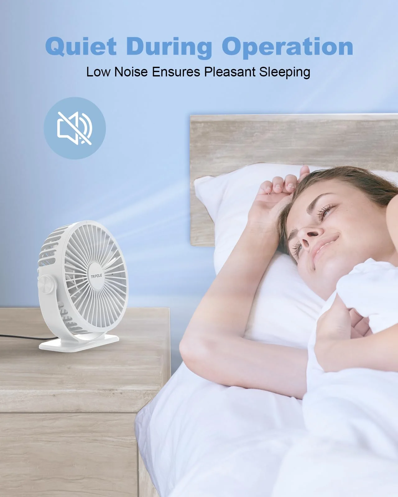 TriPole Desk Fan USB Powered Mini Portable Fan, 3 Speeds Adjustable Strong Breeze Personal Desktop Fan, 360° Rotation Quiet Plug In USB Fan for Bedroom Office Table Travel Cruise, White, 4.9ft Cable - Image 6