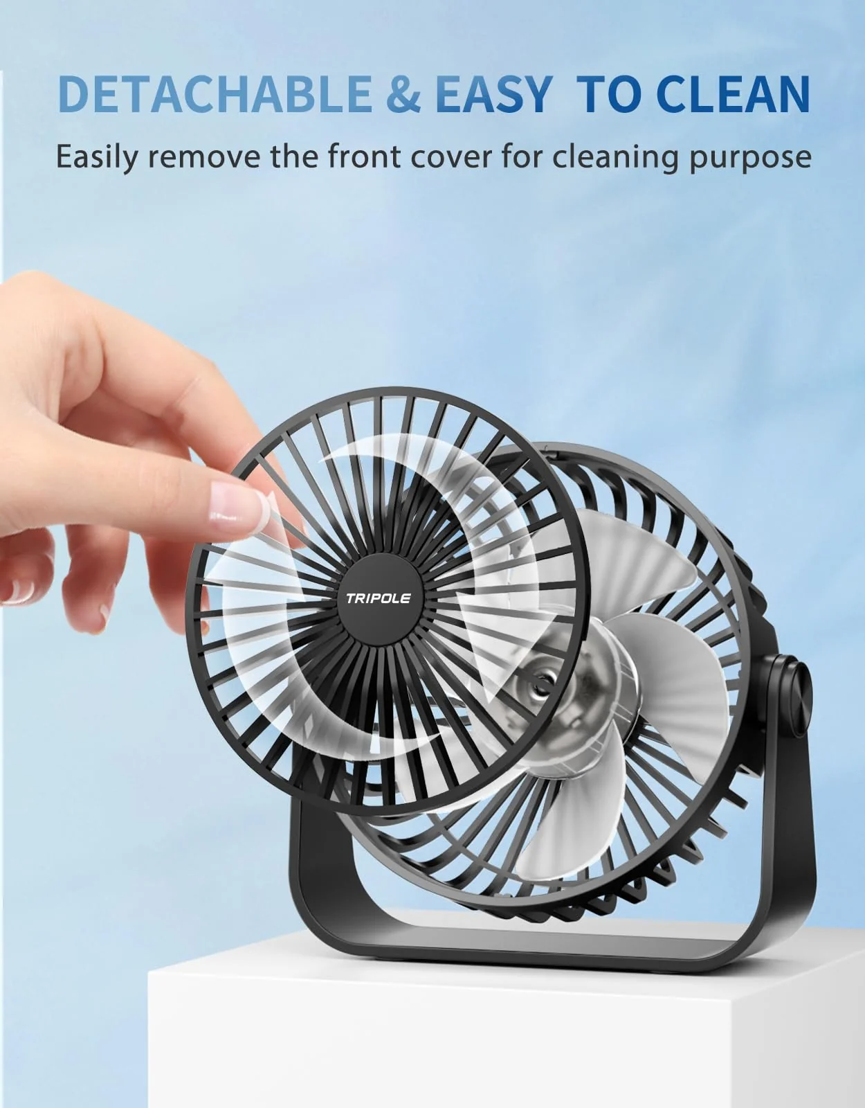 TriPole USB Desk Fan 4.5 Inches Portable Mini Fan Powerful 3 Speeds Wind Personal Desktop Fan with 360° Head Rotation for Home Office Car Indoor Outdoor Black - Image 6