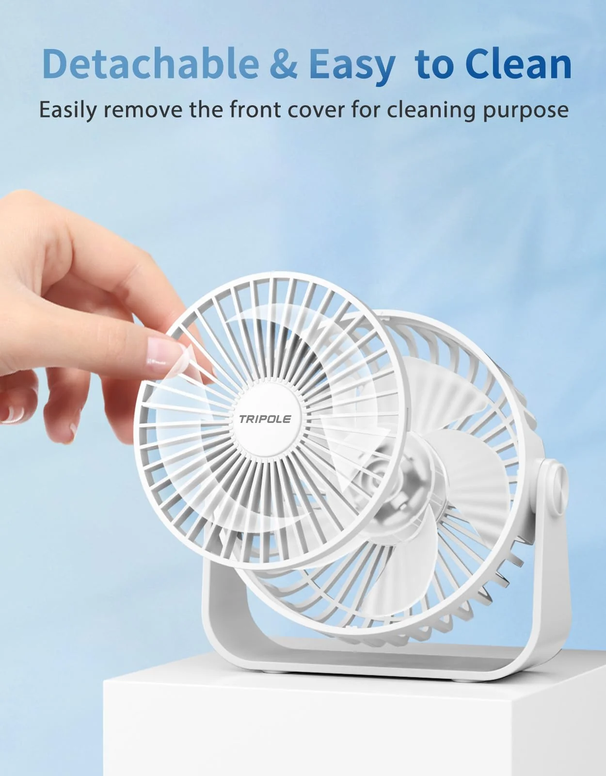 TriPole USB Desk Fan 4.5 Inches Portable Mini Fan Powerful 3 Speeds Wind Personal Desktop Fan with 360° Head Rotation for Home Office Car Indoor Outdoor White - Image 6