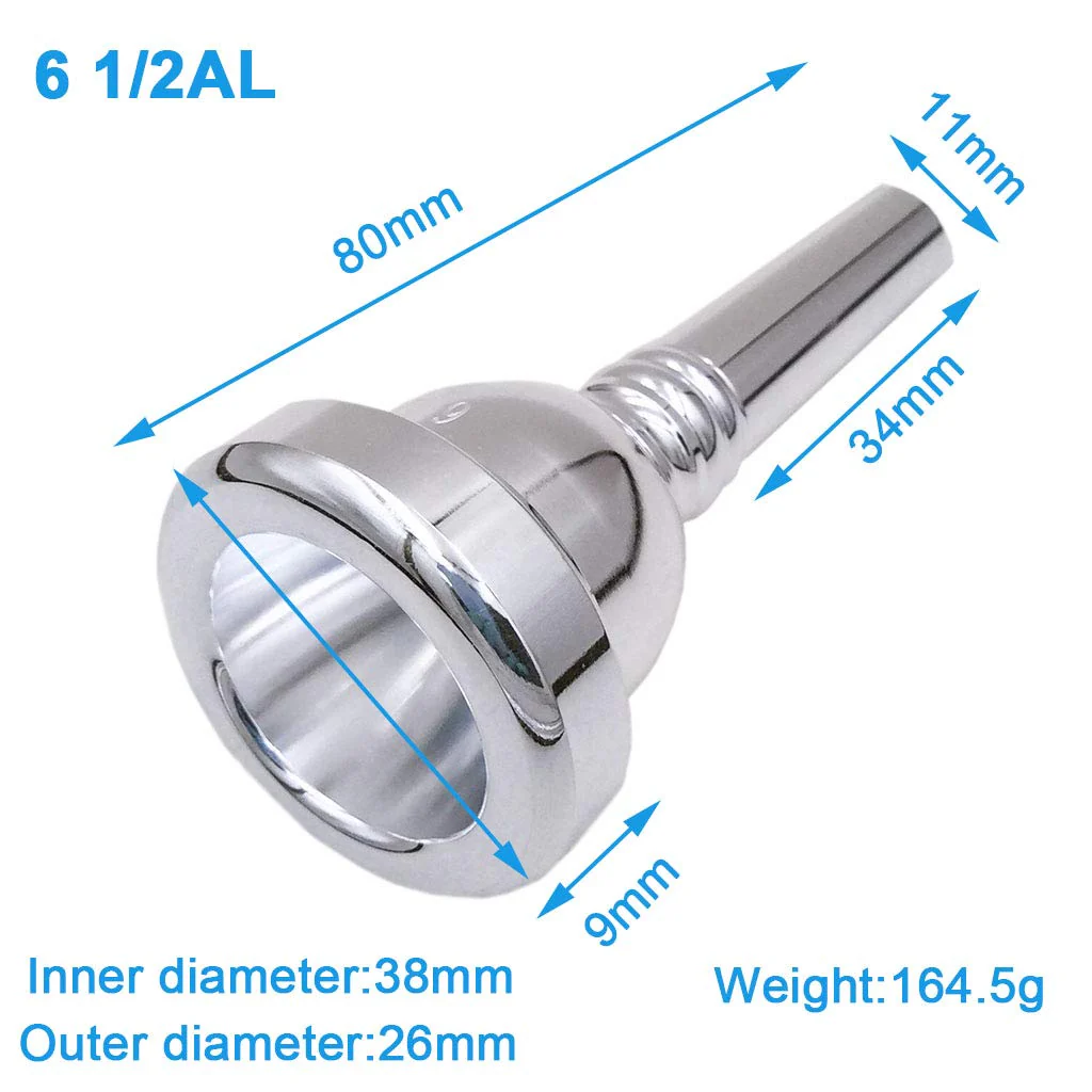 Trombone Mouthpiece，Baritone and Euphonium Mouthpiece，Silver Plated (6 1/2AL-Silver) 6 1/2AL-Silver - Image 2