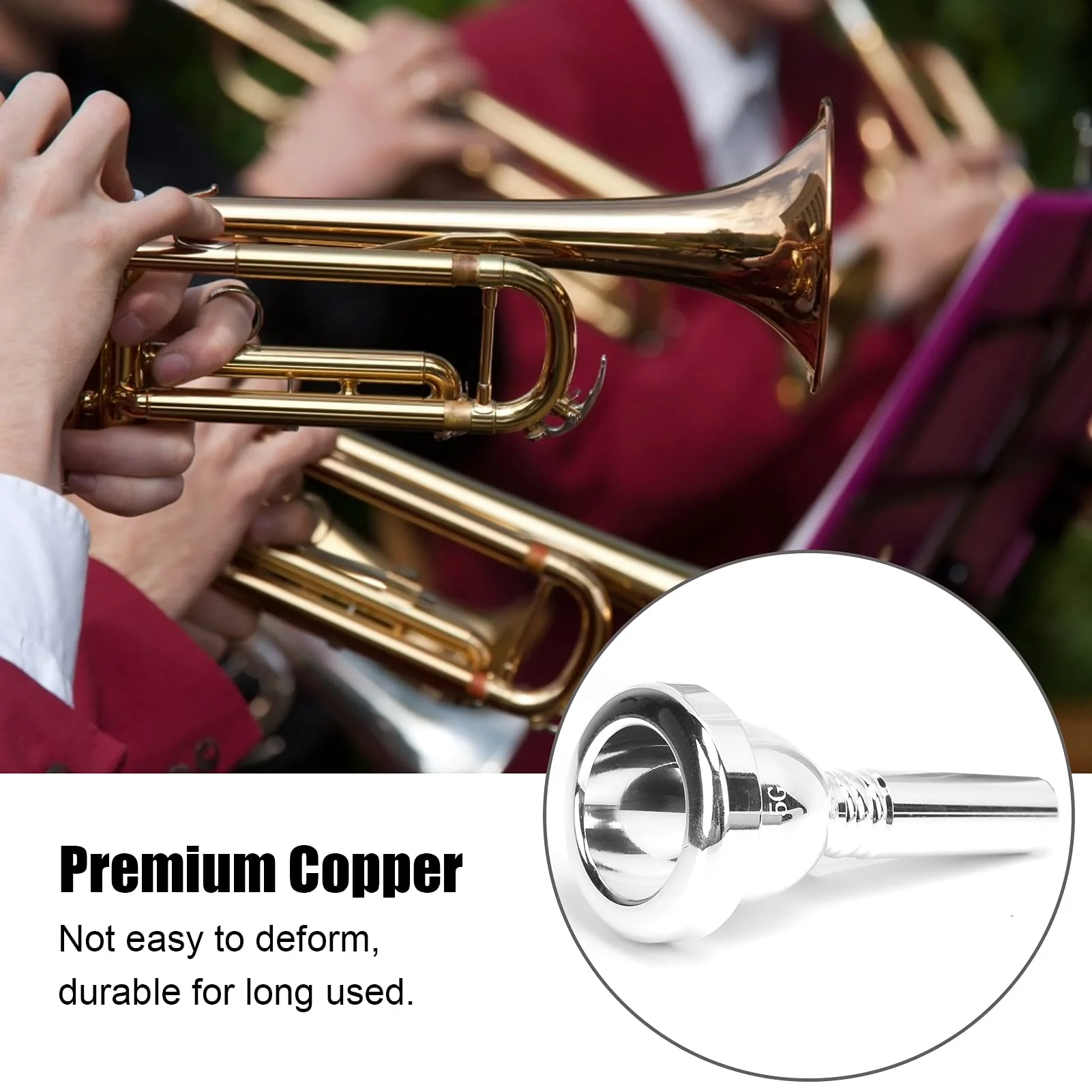 Trombone Mouthpiece, Brass Tenor Large Shank Trombone Mouthpiece Professonal Silver Plated Mouthpiece, 12.7mm 5G Trombone Accessory Replacement, TR‑03 (Silver) - Image 4