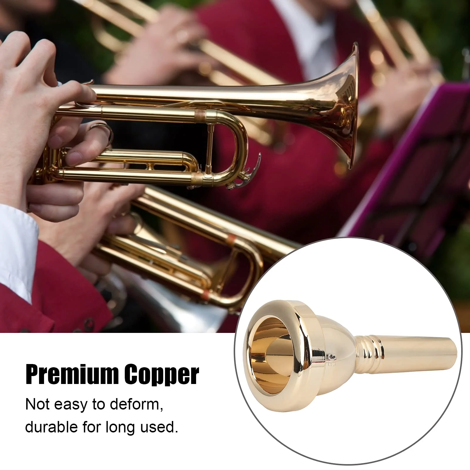 Trombone Mouthpiece, Brass Tenor Trombone Mouthpiece Large Shank Mouth Piece Metal 12.7mm 5G Accessory Replacement TR‑03 for Professional Trombone Players Amateurs (Gold) Gold - Image 5