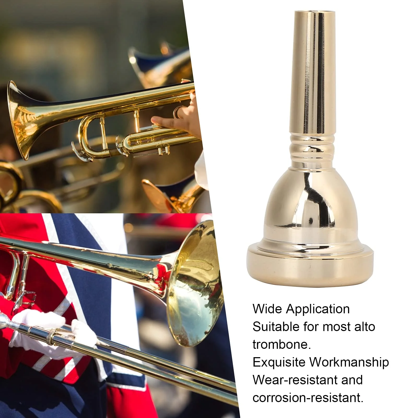 Trombone Mouthpiece, Large Shank, Gold Tenor Trombone Mouthpiece Trombone Mute mouthpiece Tuba Mouthpiece with Silver‑Plated Layer for Amateurs & Professionals - Image 4