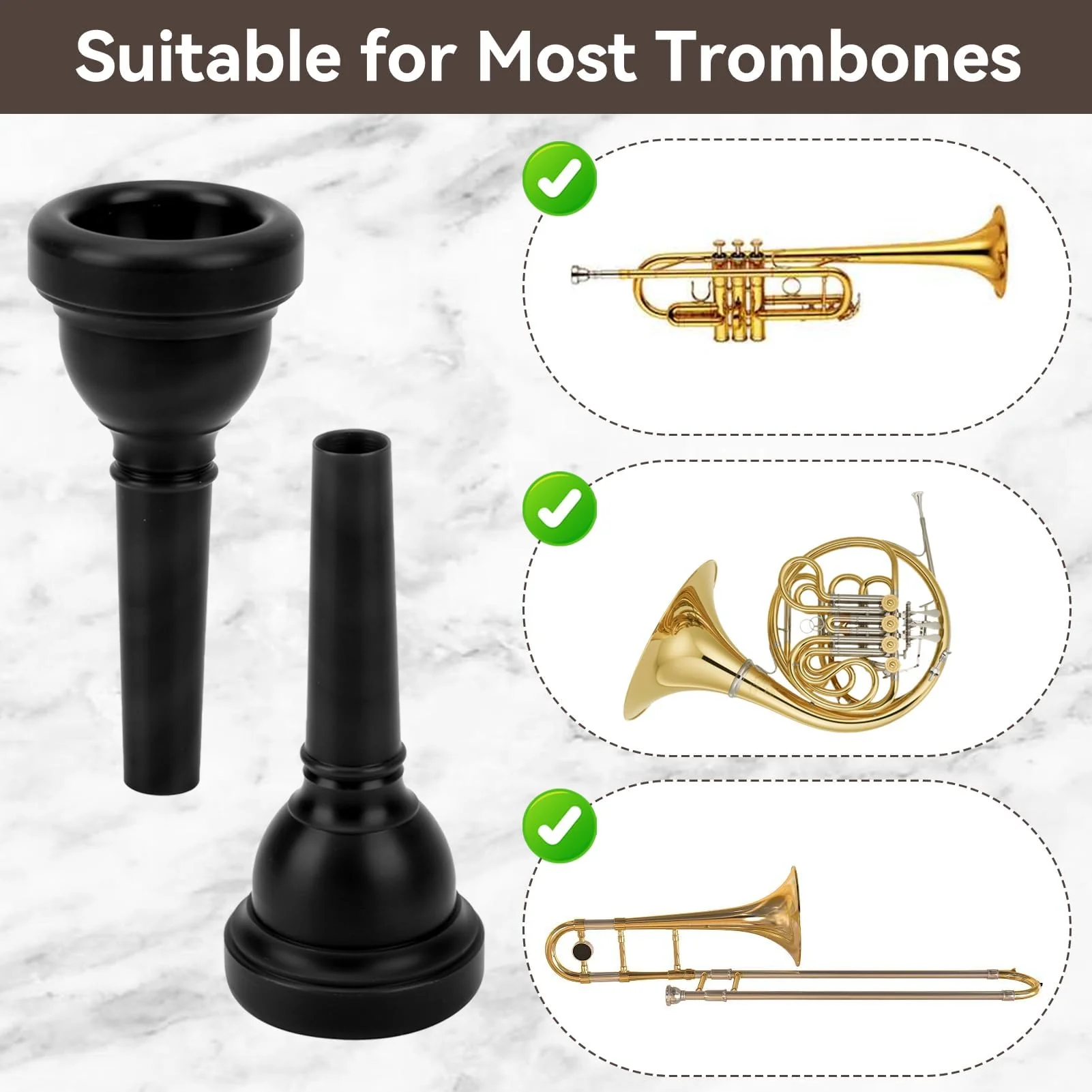 Trombone Mouthpiece MT‑22 Plastic Trumpet Mouthpiece Tenor Mouth Piece Baritone Mouthpiece Trombone Mouth Piece Tuba Mouthpieces Gift for Trombone Players(Black) - Image 5