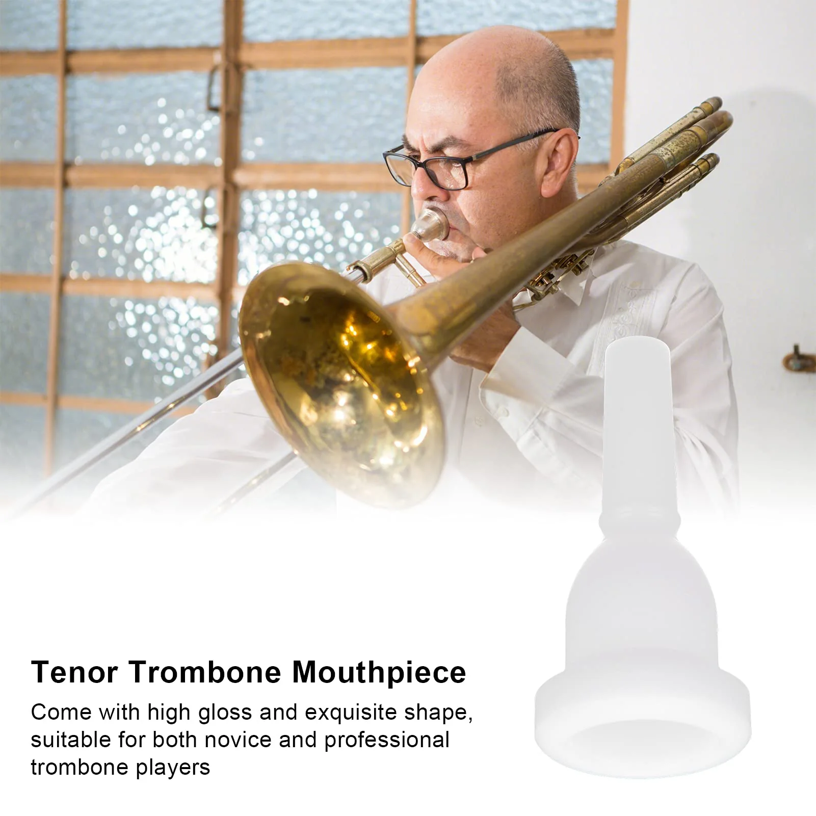 Trombone Mouthpiece, White Professonal Pure Sound Labor‑Saving ABS Plastic Trombones Mouth for Players for Wind Instrument for Performance for Practice - Image 2