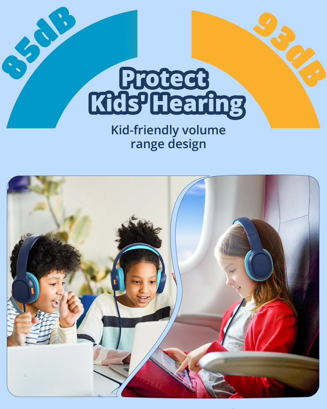 Tronsmart Kids Headphones for School Travel, Foldable Safe Volume 85/93dB, HD Stereo Sound Over-Ear Boys Girls Headphones for Kid, 3.5mm kids headphones with cord for iPad, Kindle, Tablets,KH01(Blue) Blue - Image 3