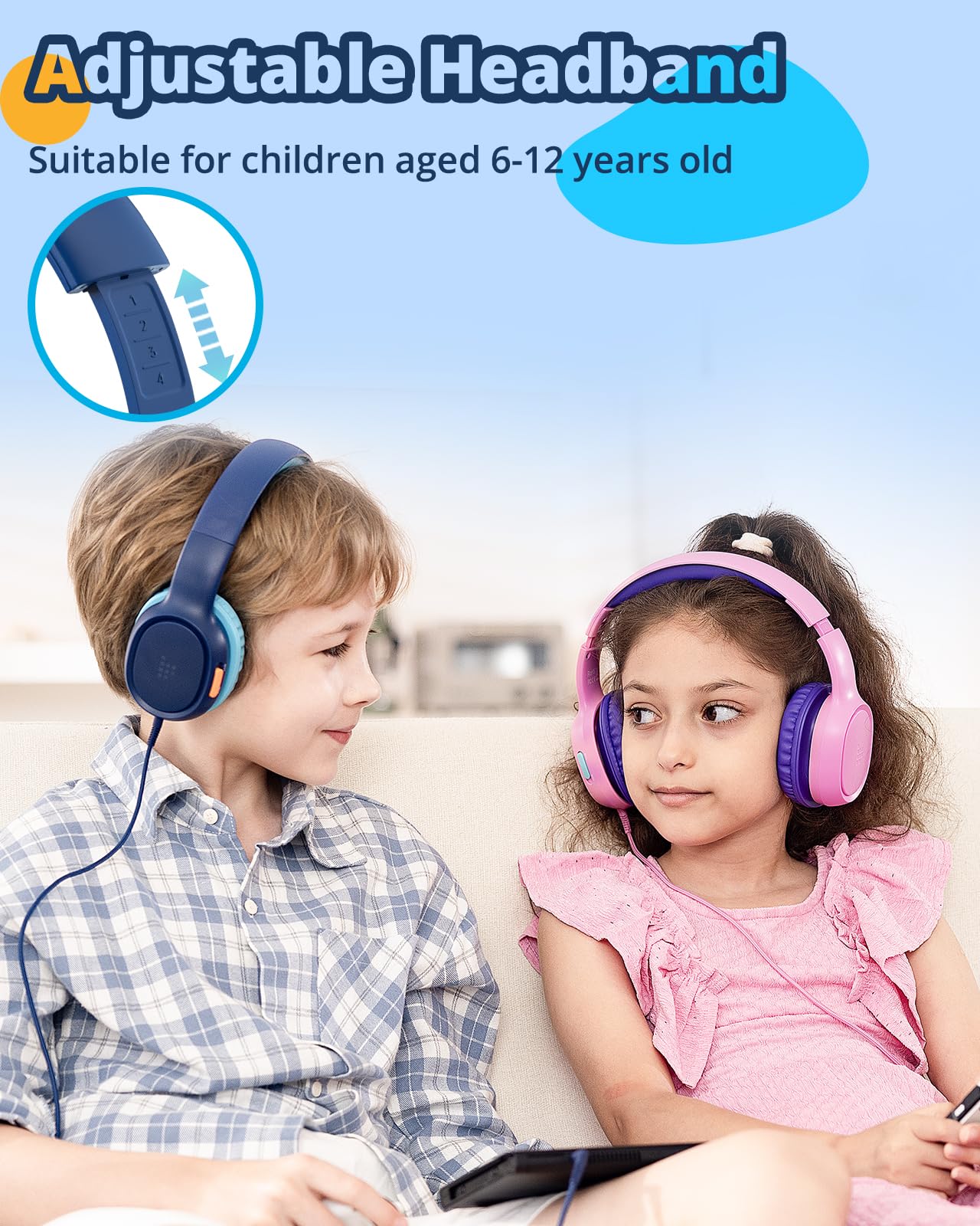 Tronsmart Kids Headphones for School Travel, Foldable Safe Volume 85/93dB, HD Stereo Sound Over-Ear Boys Girls Headphones for Kid, 3.5mm kids headphones with cord for iPad, Kindle, Tablets,KH01(Blue) Blue - Image 4