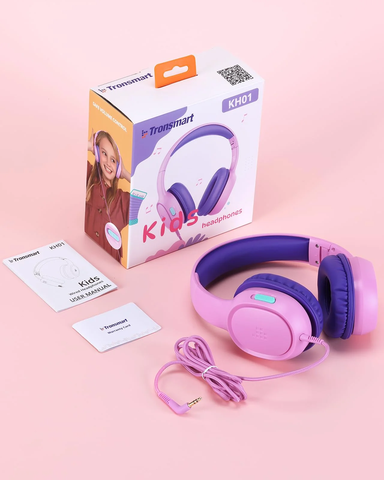 Tronsmart Kids Headphones KH01 Foldable Safety Volume 85/93dB Over-Ear Girls Boys Headphones for Kid HD Stereo 3.5mm Jack Wired Kids Headphones for Boys/Girls/School/Kindle/Travel/Tablets (Pink) Pink - Image 7