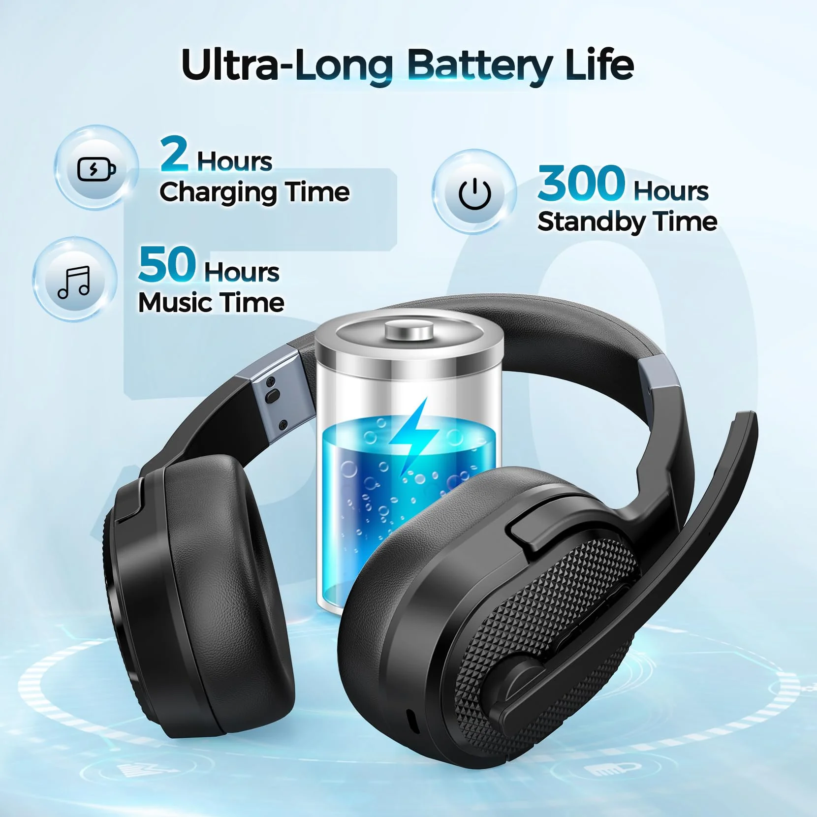 Trucker Bluetooth Headset, Wireless Headsets with Noise Cancelling Microphone, 50+Hrs HD Talktime Bluetooth Headphones with Detachable Earpad/Single+Dual Mode for Office/Driving/Home Black - Image 3