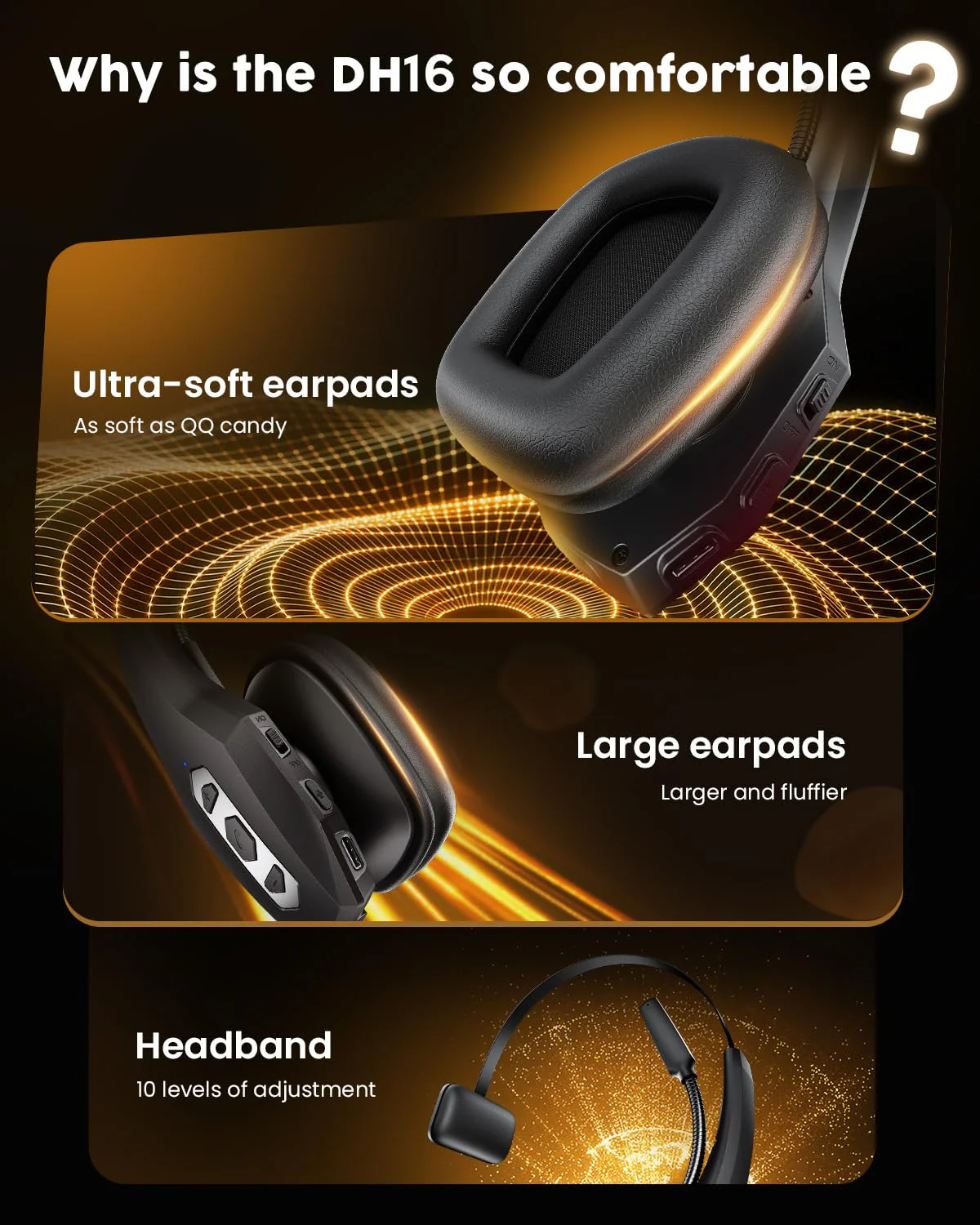 Trucker Bluetooth Headset with Charging Base, Wireless Hands-Free Headset with Noise Canceling Mic & Mute Button, 56Hrs Working Time PC Headsets for Cell Phones, Computer, Truck Driver BLACK - Image 4