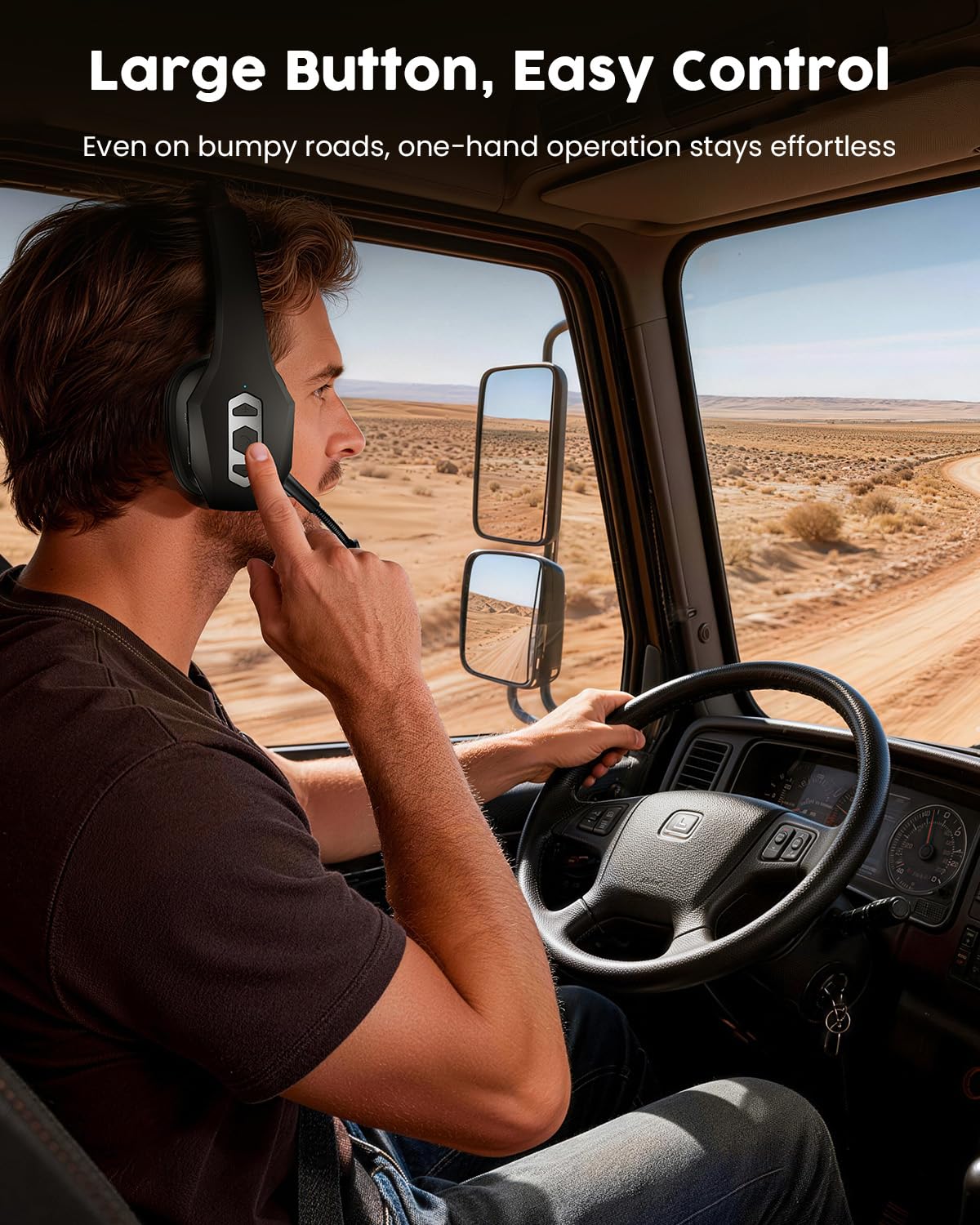 Trucker Bluetooth Headset with Charging Base, Wireless Hands-Free Headset with Noise Canceling Mic & Mute Button, 56Hrs Working Time PC Headsets for Cell Phones, Computer, Truck Driver BLACK - Image 5