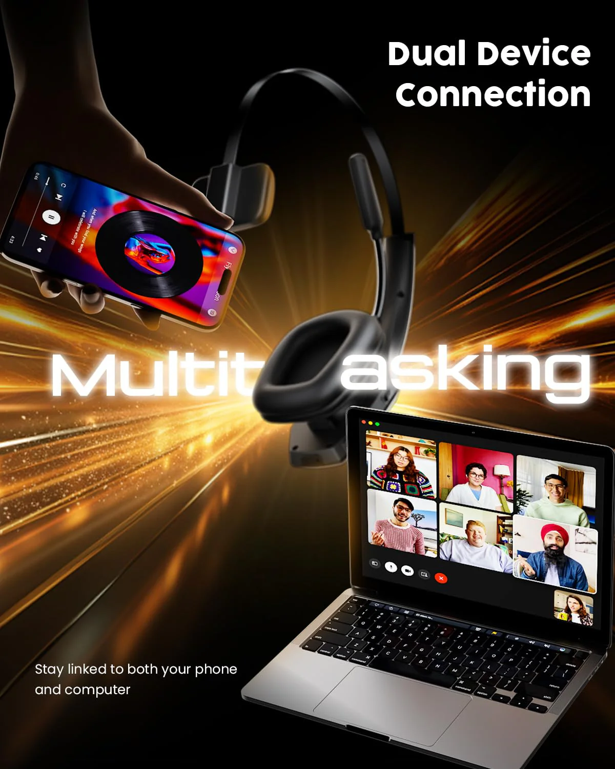 Trucker Bluetooth Headset with Charging Base, Wireless Hands-Free Headset with Noise Canceling Mic & Mute Button, 56Hrs Working Time PC Headsets for Cell Phones, Computer, Truck Driver BLACK - Image 6