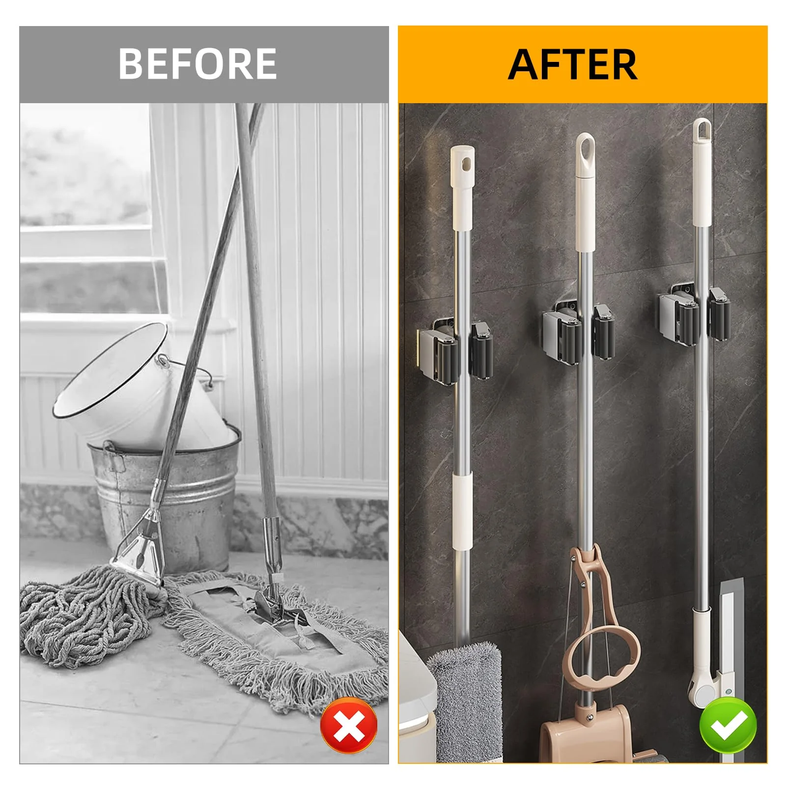 Trukafie Pack of 12 Broom Holder Wall Tool Holder Stainless Steel Garden Tools Tool Holder Wall Garden Tool Holder for Garden Kitchen Bathroom Garage Shovel Mop - Image 3