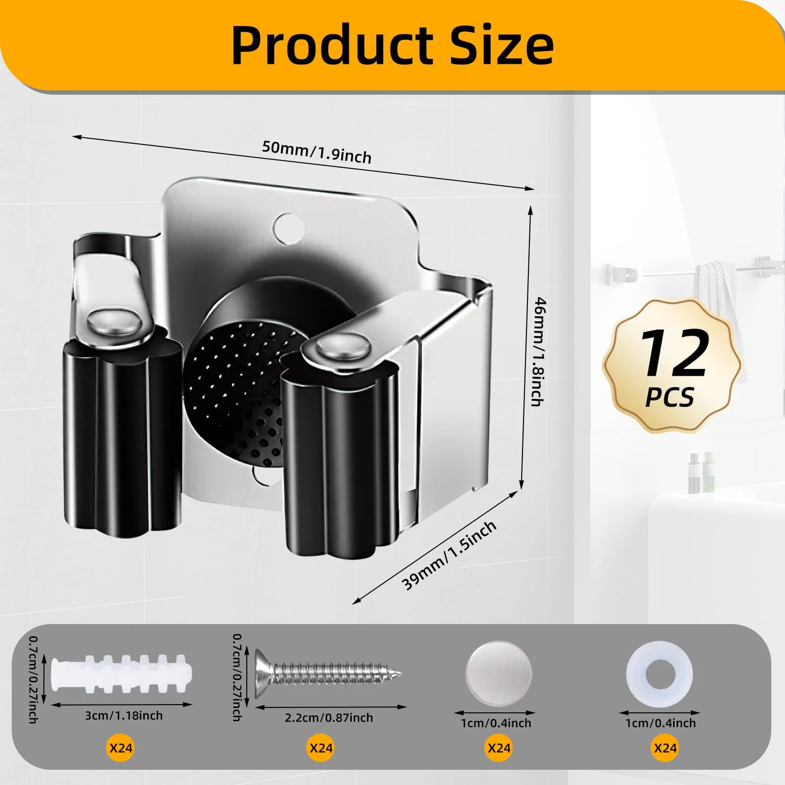 Trukafie Pack of 12 Broom Holder Wall Tool Holder Stainless Steel Garden Tools Tool Holder Wall Garden Tool Holder for Garden Kitchen Bathroom Garage Shovel Mop - Image 5