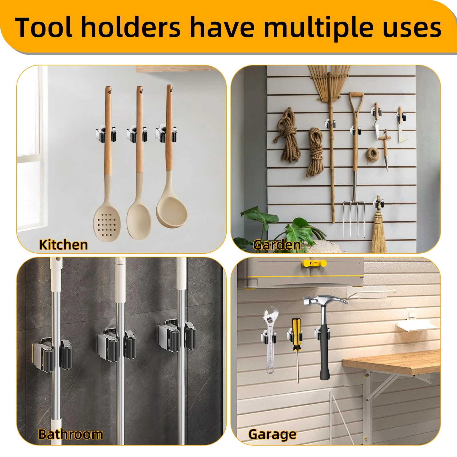 Trukafie Pack of 12 Broom Holder Wall Tool Holder Stainless Steel Garden Tools Tool Holder Wall Garden Tool Holder for Garden Kitchen Bathroom Garage Shovel Mop - Image 7
