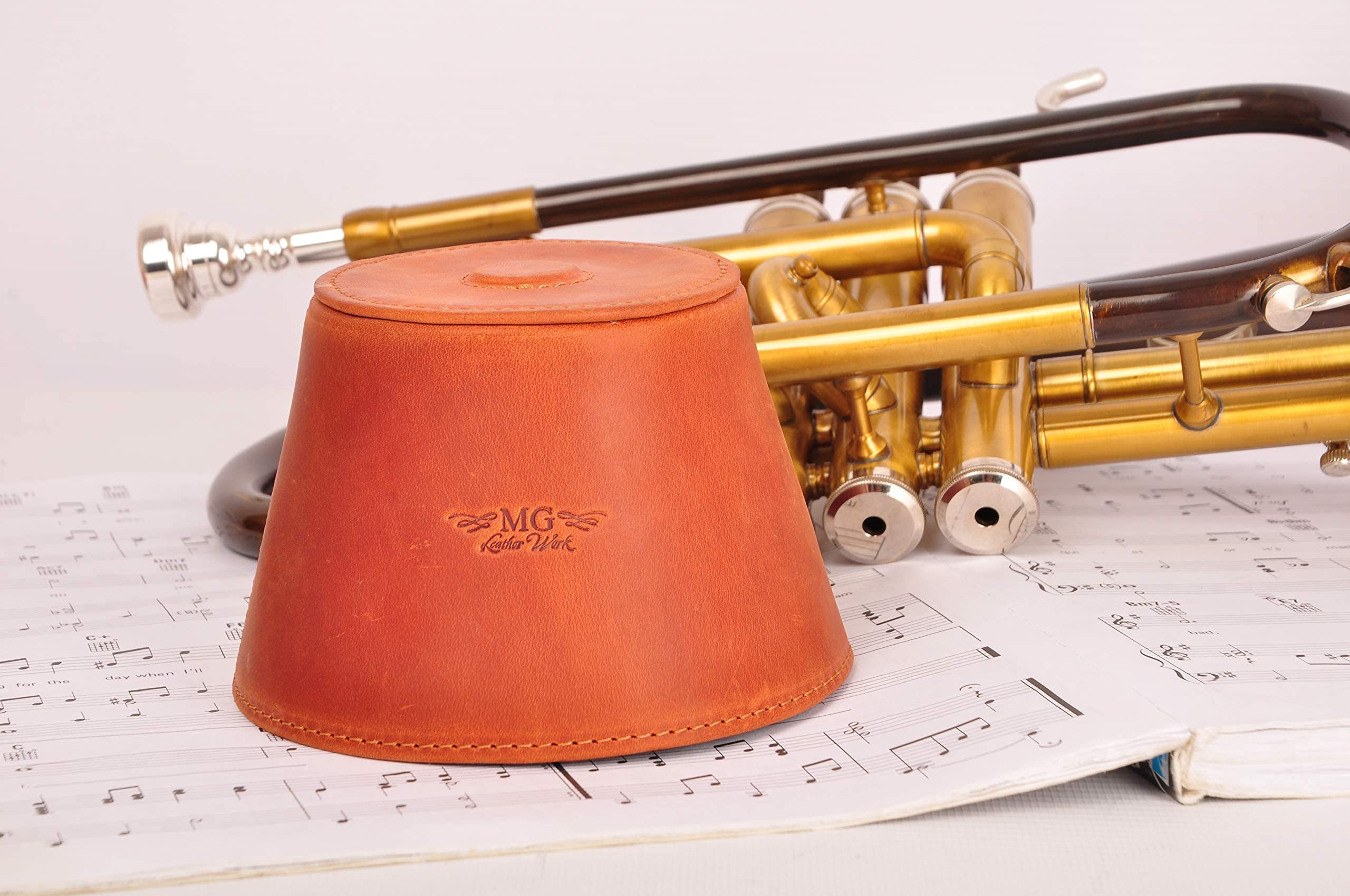 Trumpet magnetic mute, lightweight leather mute for jazz and classical trumpeters MG Leather Work (Trumpet, Brown) Trumpet - Image 5