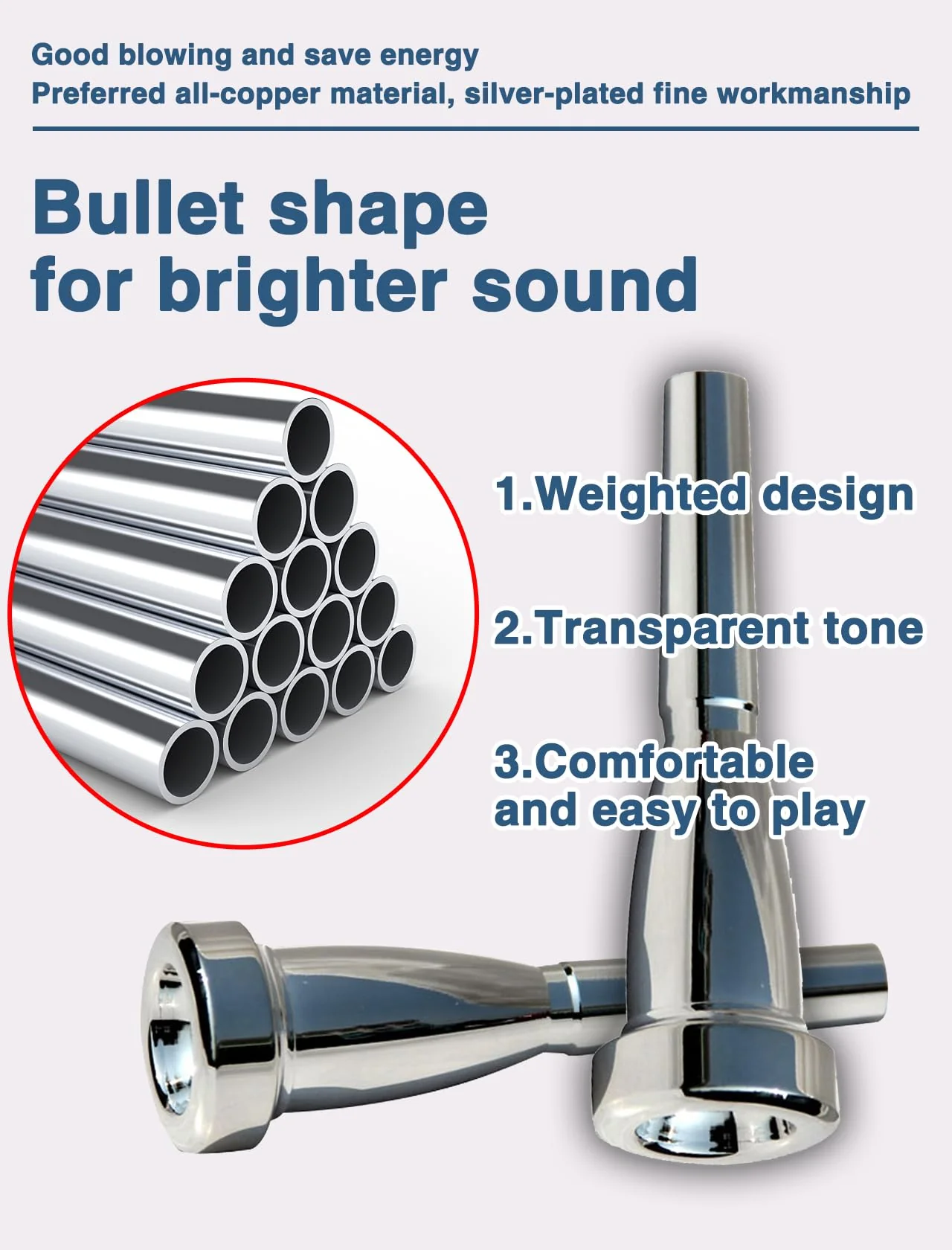 Trumpet Mouthpiece, 1C/1.5C/3C/5C/7C Silver Color Pure Full Copper Silver Plating Trumpet Mouthpiece for Beginners and Professional Players(1.5C) 1.5C - Image 2