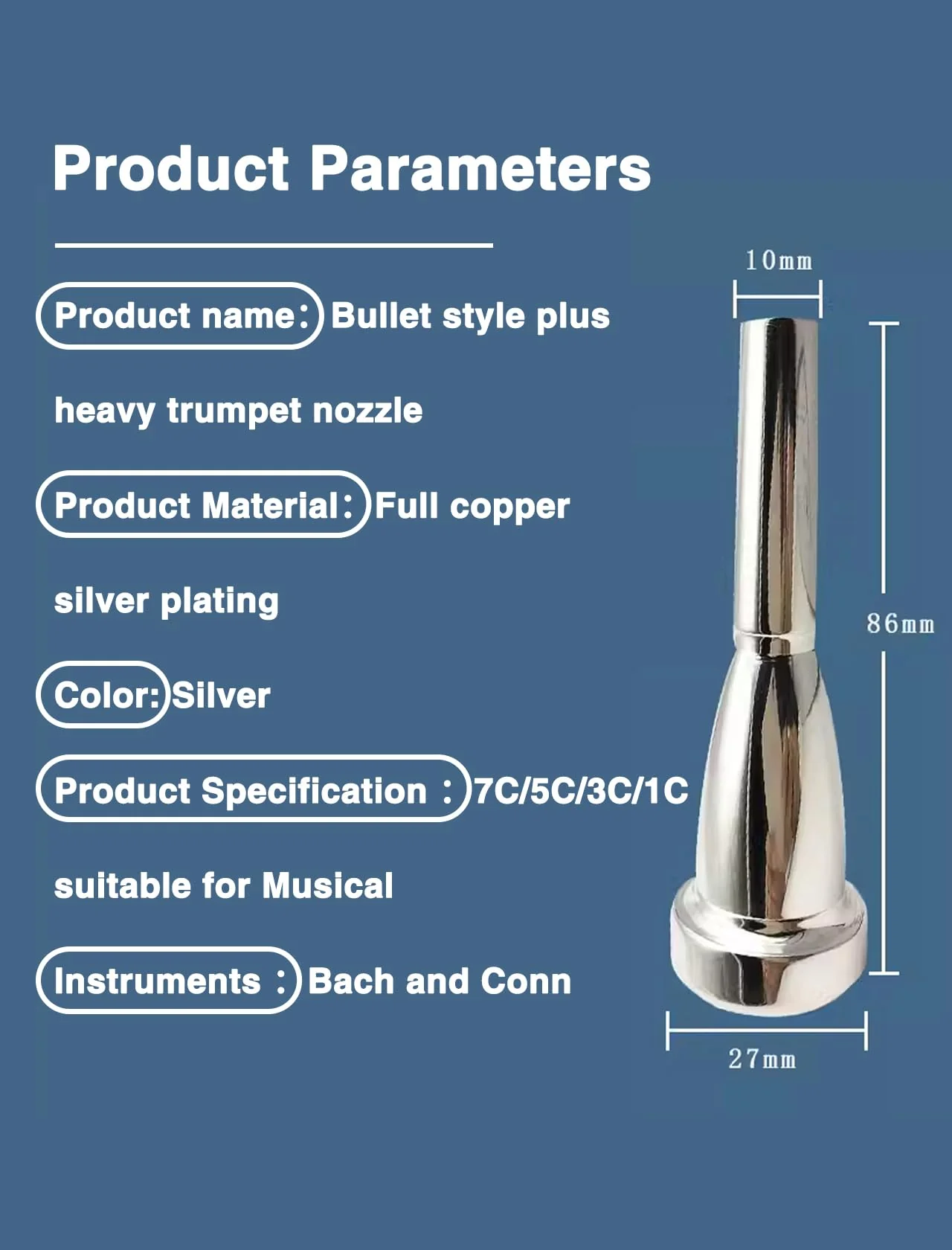 Trumpet Mouthpiece, 1C/1.5C/3C/5C/7C Silver Color Pure Full Copper Silver Plating Trumpet Mouthpiece for Beginners and Professional Players(1.5C) 1.5C - Image 4