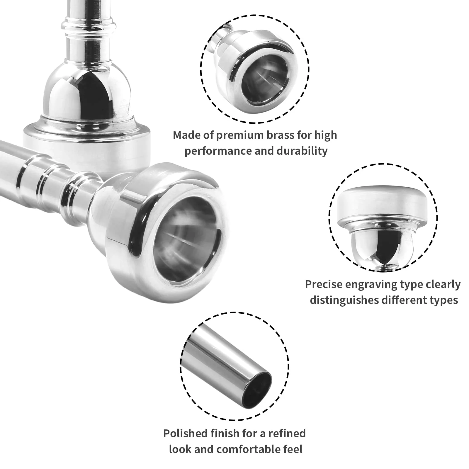 Trumpet Mouthpiece, Silver Plated 7C Trumpet Mouthpiece Brass Mouthpiece Replacement Trumpet Accessories Instruments Mouthpiece for Beginners, Professional Players - Image 6