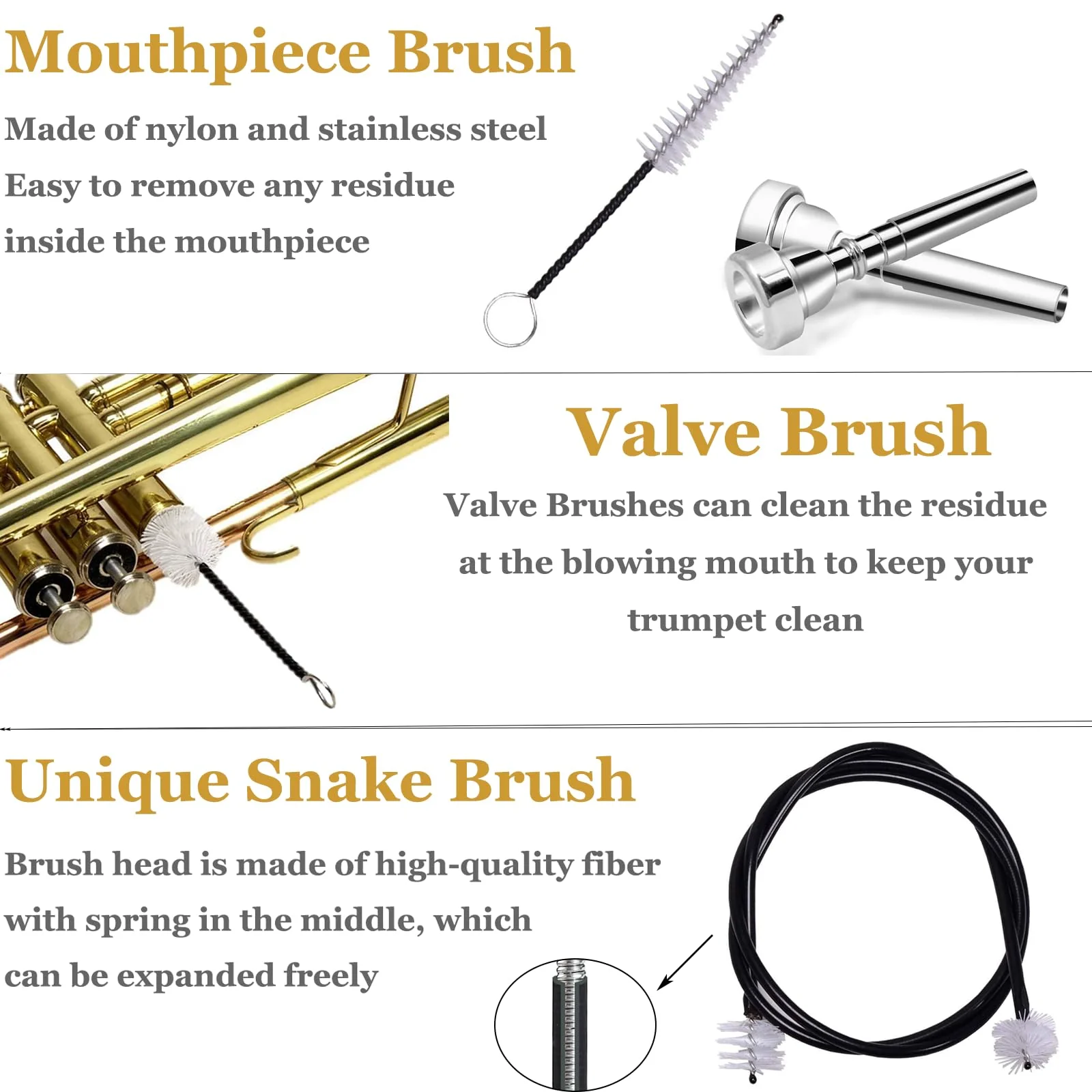Trumpet Mute And Trumpet Cleaning kit, Trumpet Mute Silencer,Lightweight Aluminum Trumpet Practice Mute, Mouthpiece/Valve/Bore Brushes For Trumpet - Image 6
