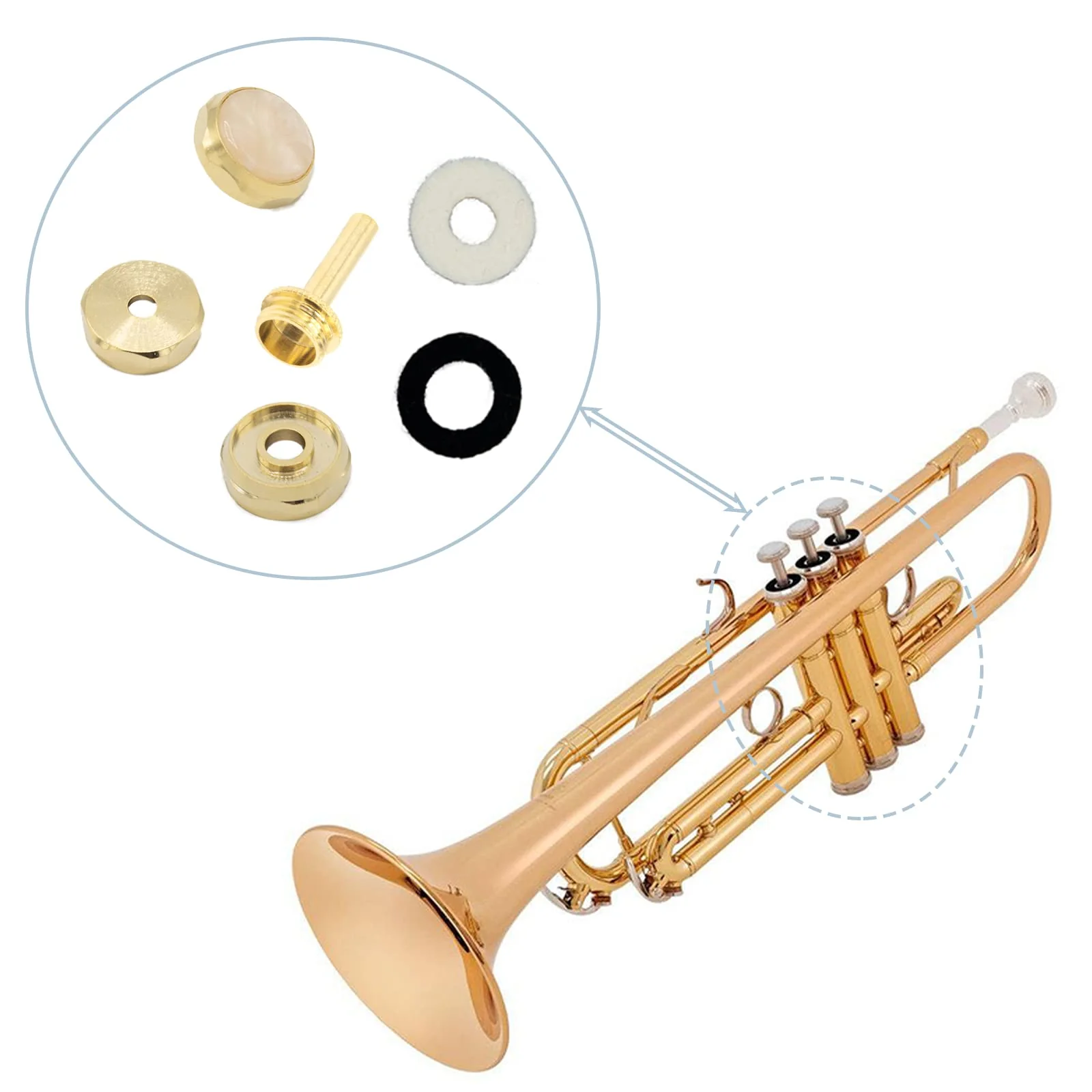 Trumpet Repair Kit, Trumpet Repair Replacement Parts, Gold Trumpet Valve Cap Buttons Trumpet Valve Spring Screw Parts for Daily Repair of Wind Instrument - Image 7