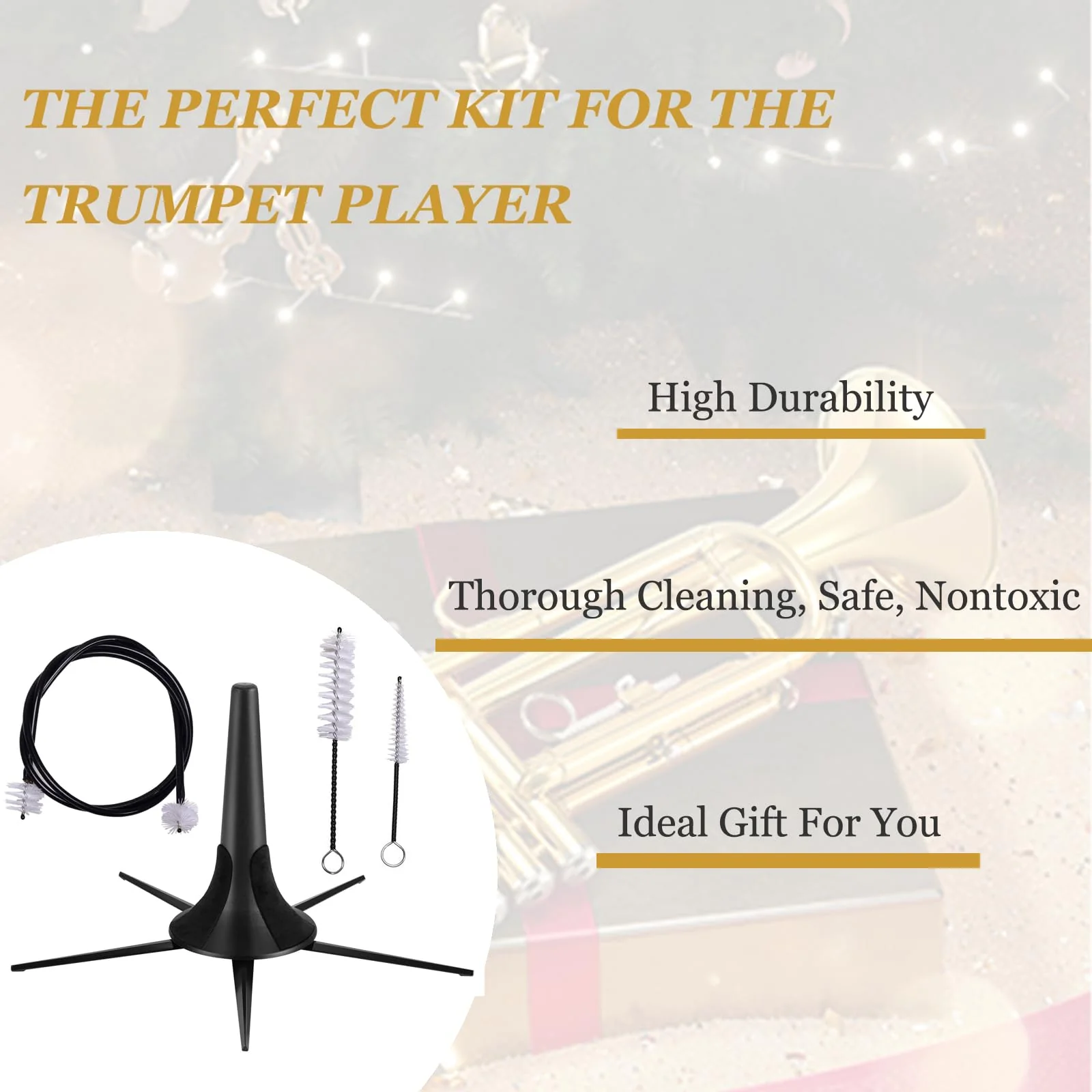 Trumpet Stand and Trumpet Care Kit Mouthpiece, Valve, Snake Brush Kit, Portable Trumpet Stand Holder Foldable Detachable Stable Metal 5 Legs Stand, Valve Brush Flexible Brush - Image 7