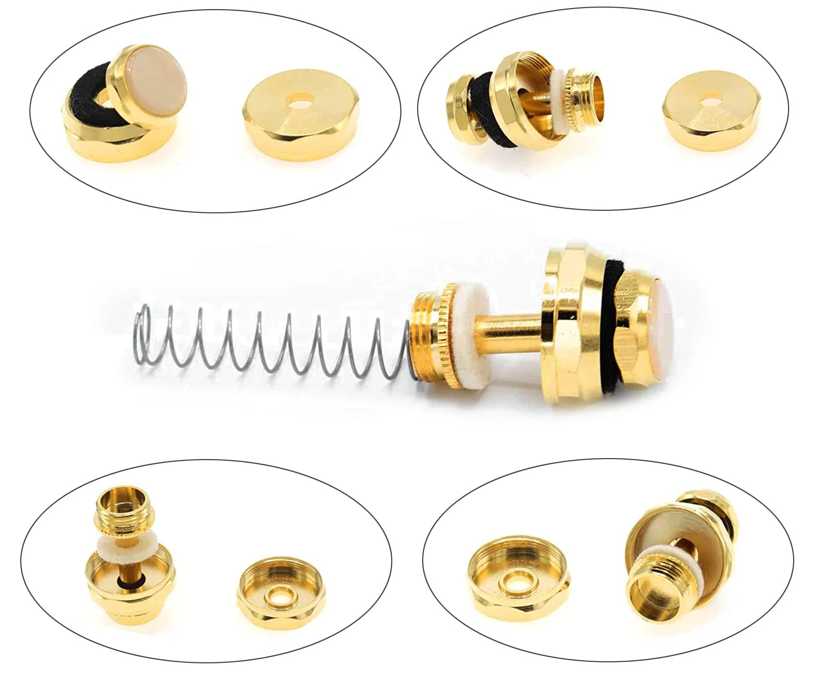 Trumpet Valve Sytem Replacement Parts include Trumpets Finger Buttons Valve Cap Piston Guides Spring Felt Washer Musical Instruments Accessories Set of 24pcs Gold - Image 4