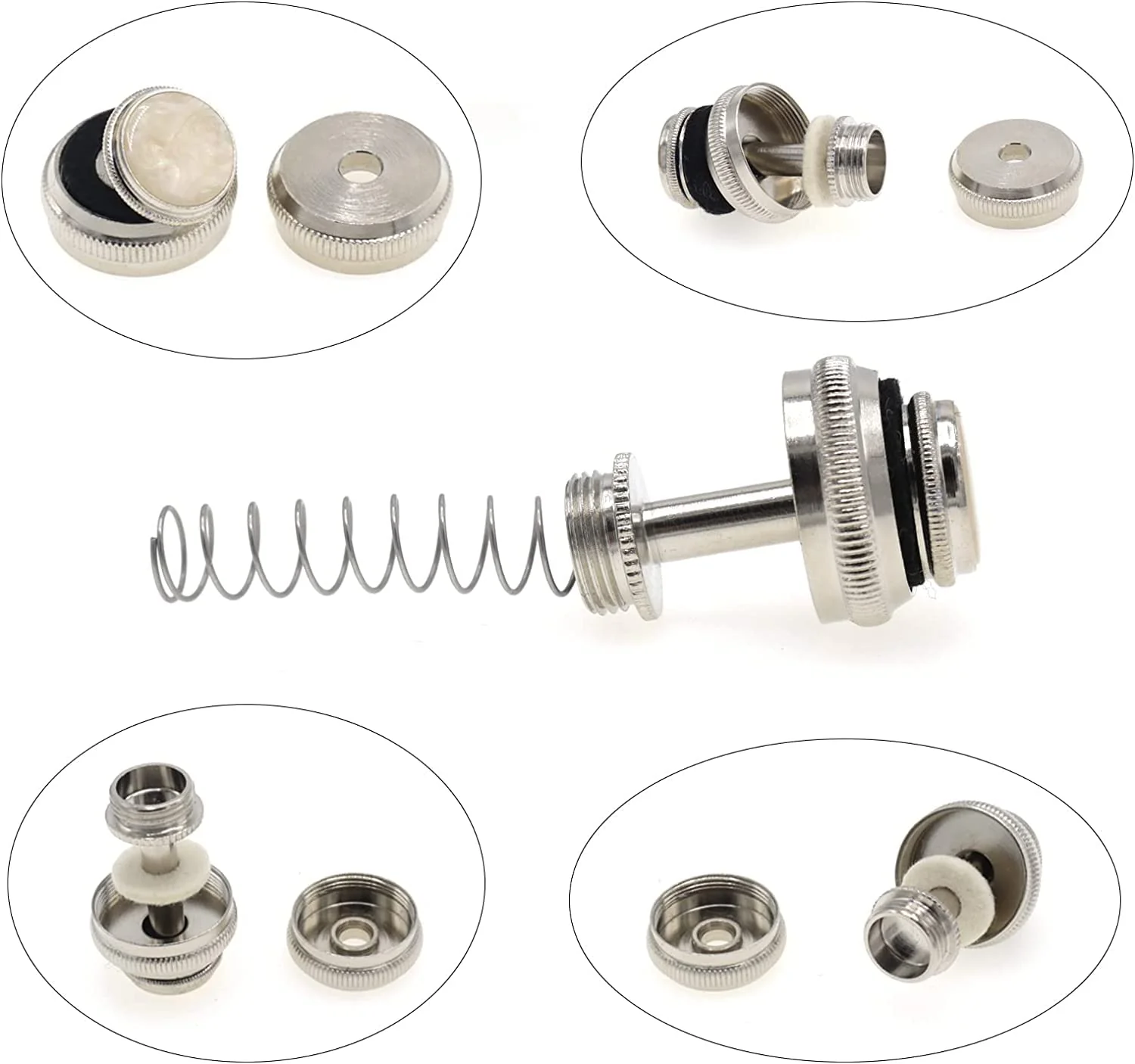 Trumpet Valve Sytem Replacement Parts include Trumpets Finger Buttons Valve Cap Spring Felt Washer Piston Guides Musical Instruments Accessories Set of 18pcs Silver - Image 5