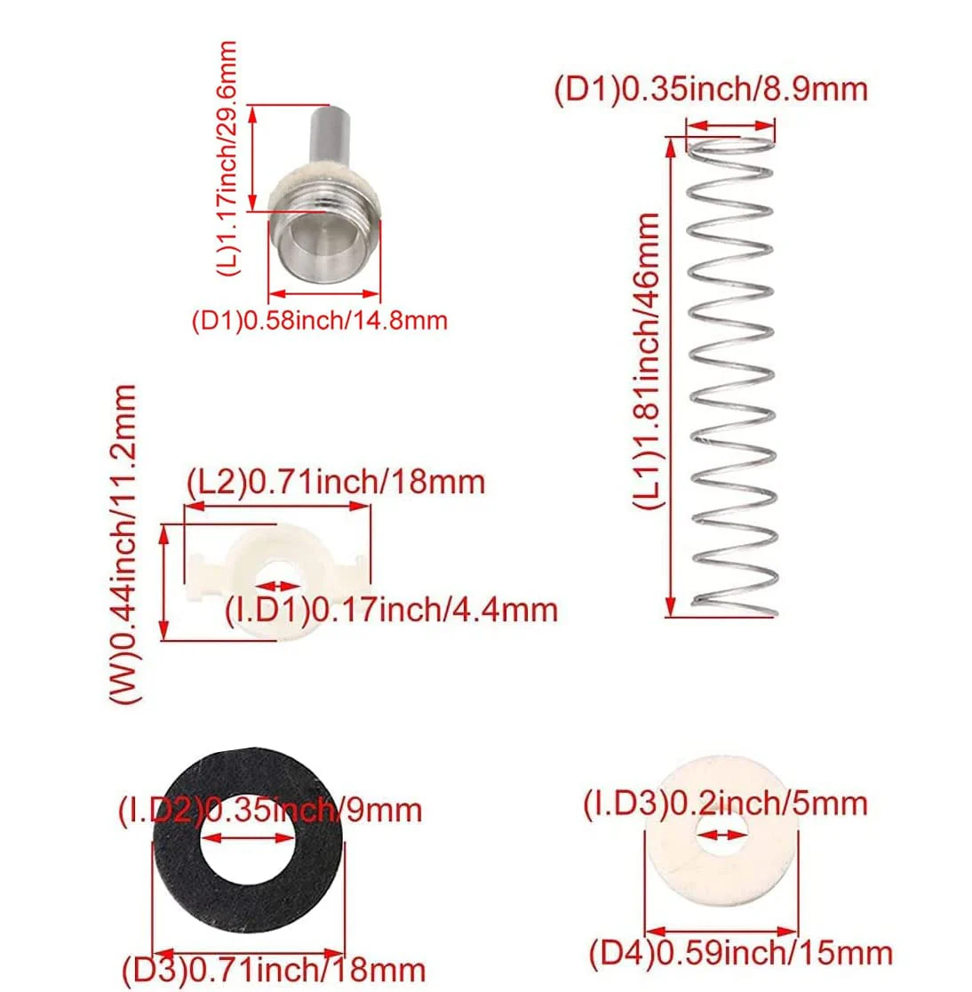Trumpet Valve Sytem Replacement Parts include Trumpets Finger Buttons Valve Cap Spring Felt Washer Piston Guides Musical Instruments Accessories Set of 18pcs Silver - Image 8