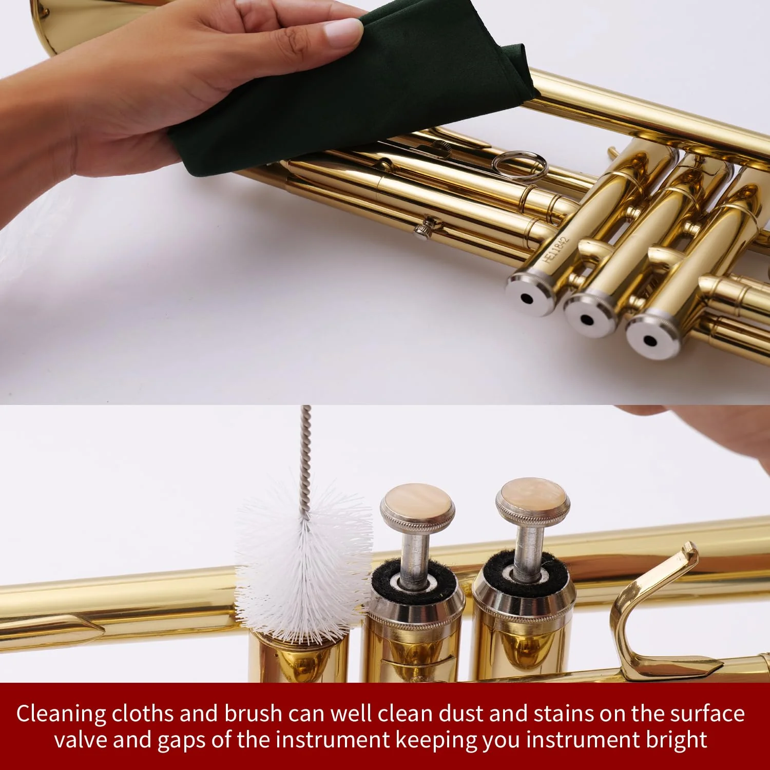 Trumpet(Cornet) Cleaning Care Kit: Valve Oil/Piston Oil, Tuning Slide Grease Oil, Snake Brush, Piston Brush, Mouthpiece Brush, Dust Brush, Cleaning Cloth–for All Musicians or Students - Image 6