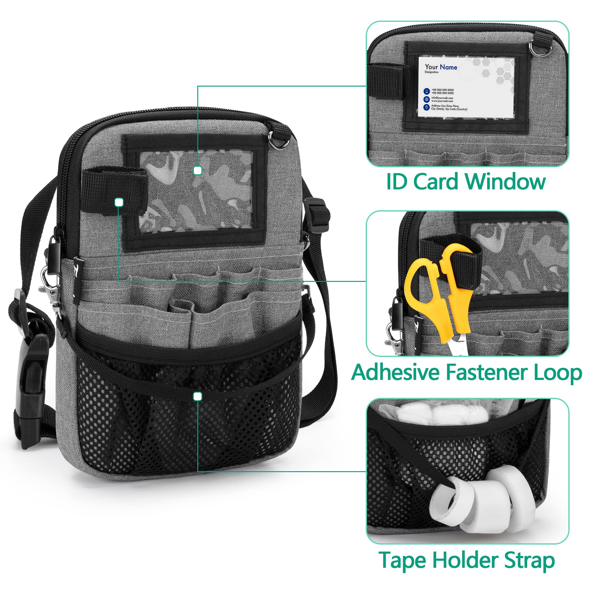 Trunab Nurse Belt Bag, Medical Waist Bag, Nurse Organiser Bag with Multiple Compartments, Adjustable Waist Strap, Ideal for Nurse Set, Stethoscope Grey - Image 4