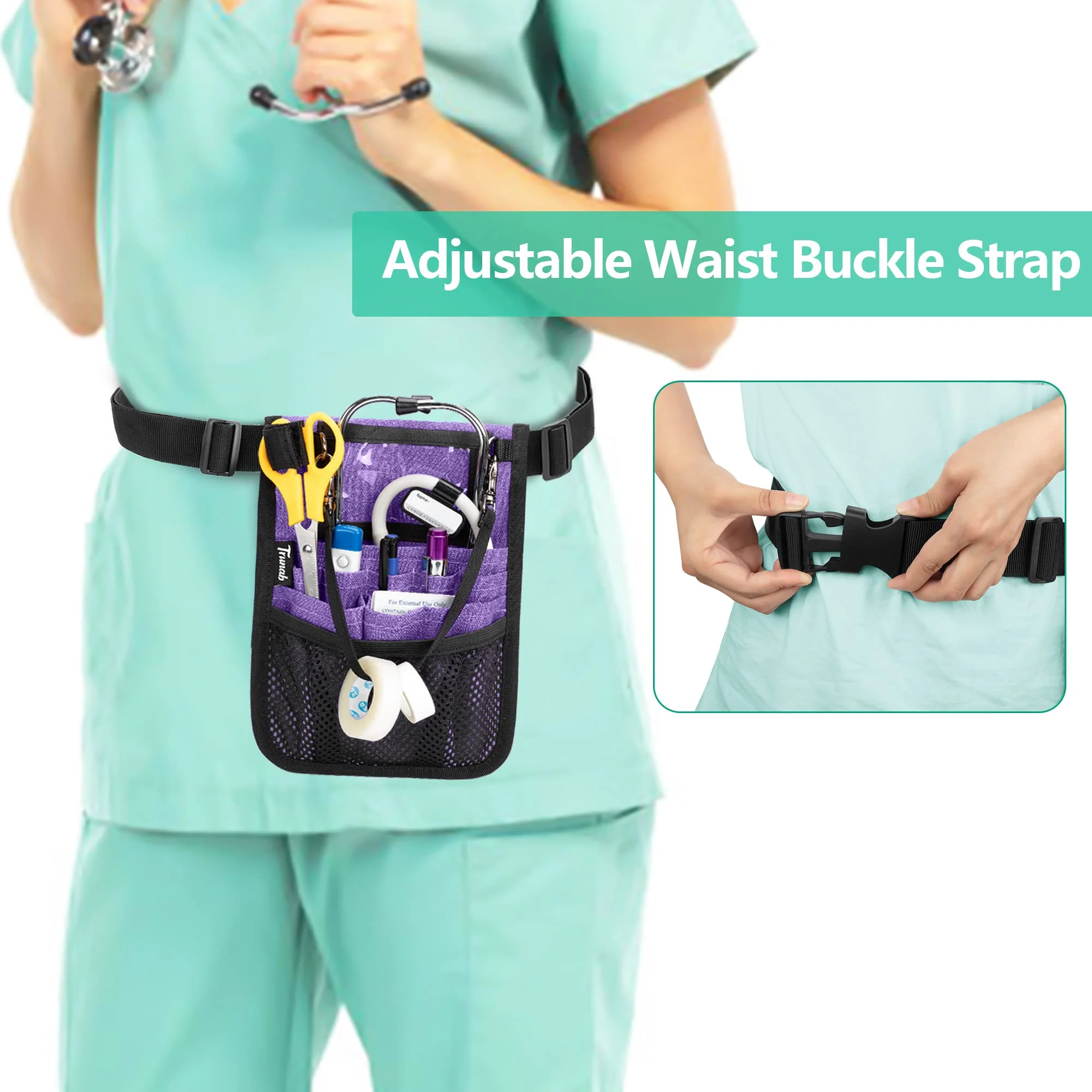 Trunab Nurse Waist Pack with Multiple Pocket Pockets for Medical Accessories such as Scissors, Tape, Stethoscope, Thermometer, Nursing Bag, purple, 1 - Image 3