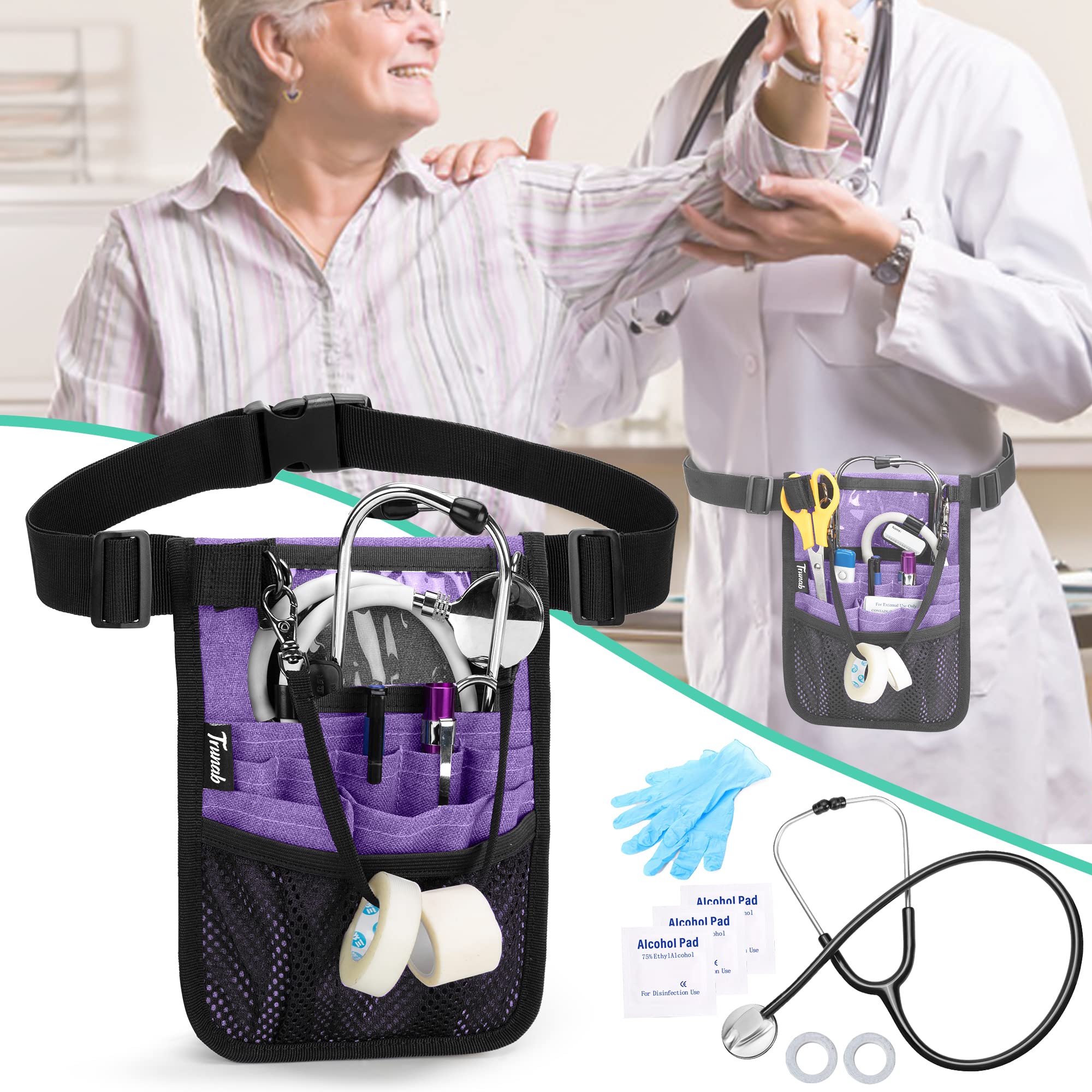 Trunab Nurse Waist Pack with Multiple Pocket Pockets for Medical Accessories such as Scissors, Tape, Stethoscope, Thermometer, Nursing Bag, purple, 1 - Image 7