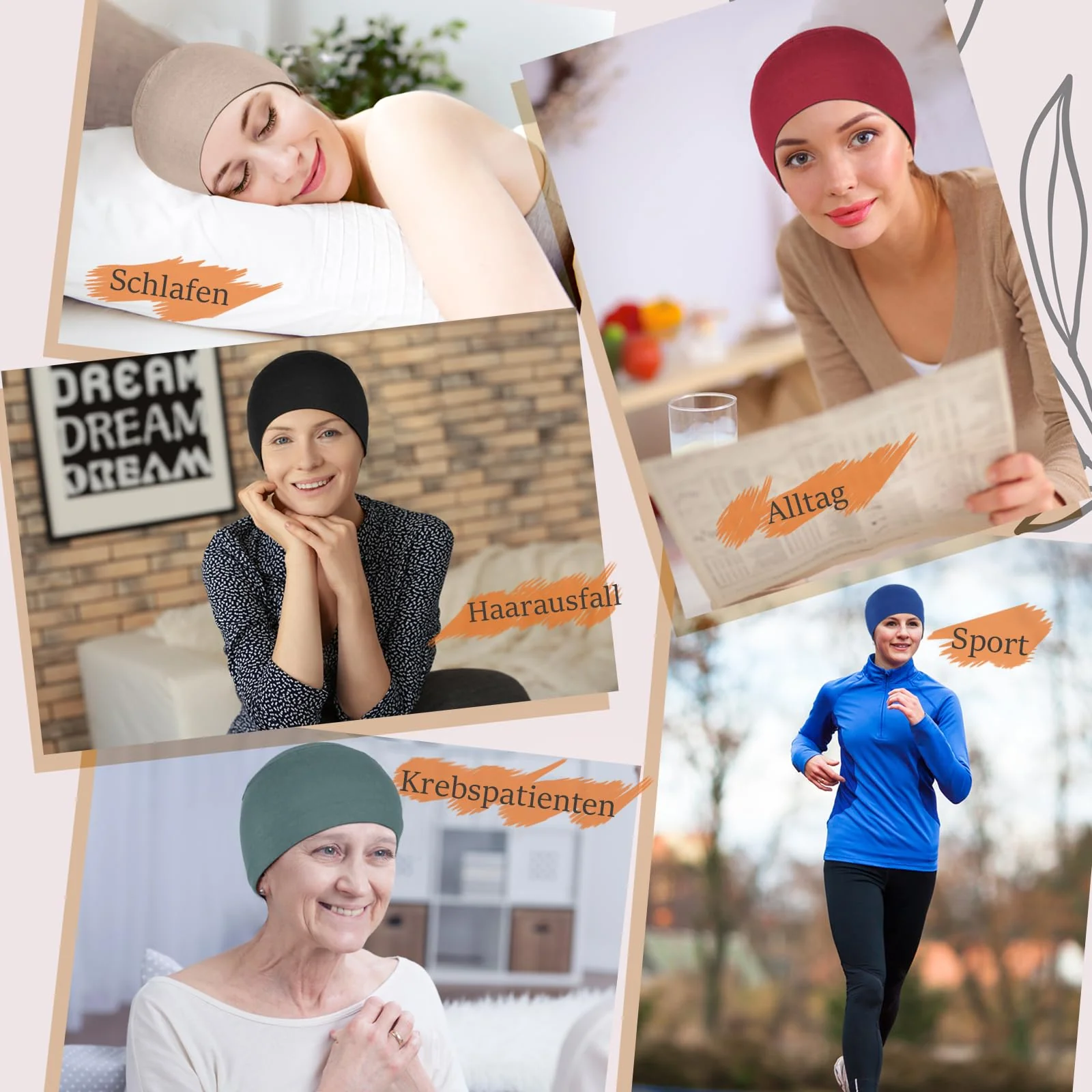 TSKNOMO 4 Pieces Chemo Headwear for Women Chemo Caps Sleep Cap for Hair Loss Black + Grey Green + Light Blue + Pink - Image 5