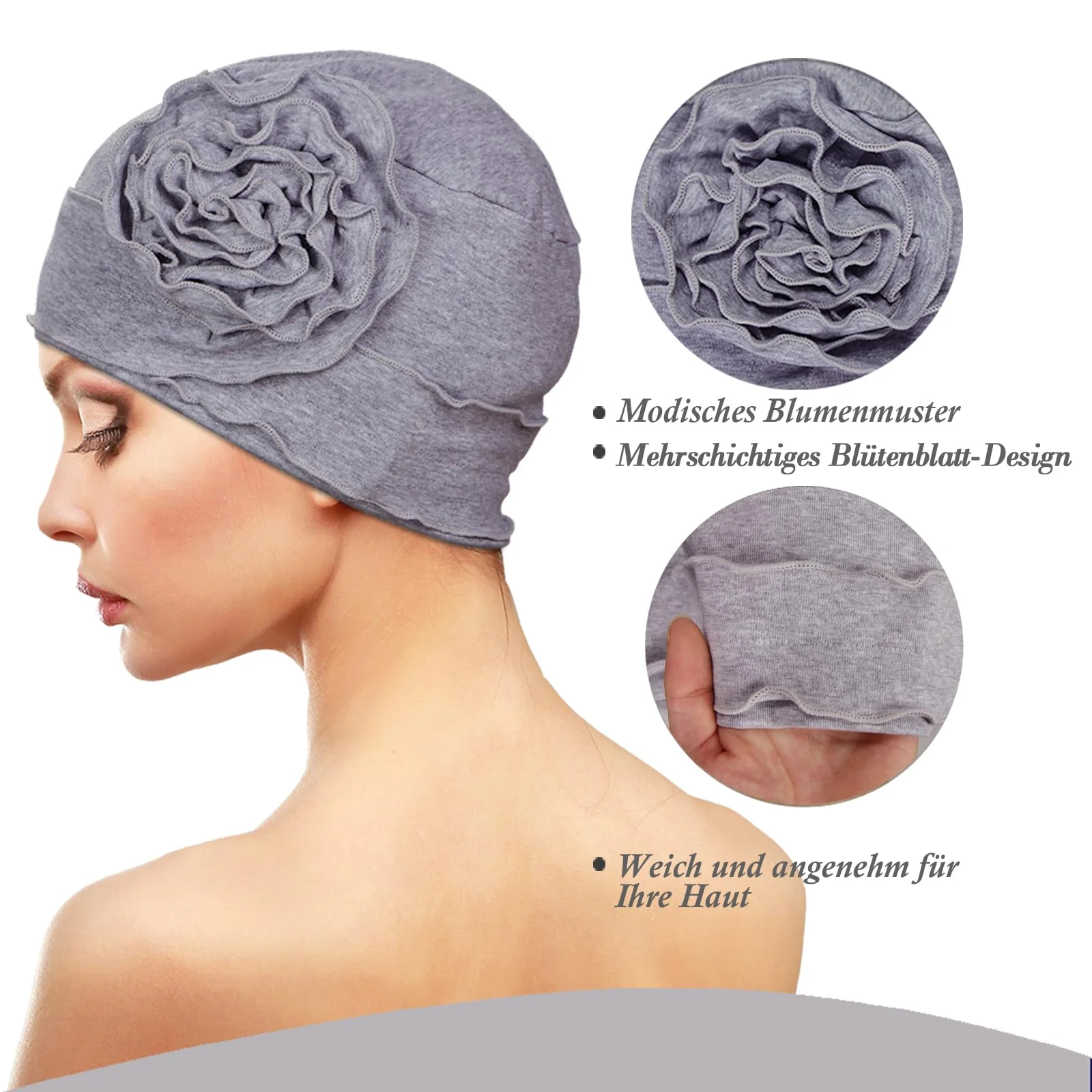 TSKNOMO 4 Pieces Chemo Headwear Set for Women, Breathable Cancer Headwear, Elastic Chemo Hats for Women with Hair Loss Light Grey + Light Purple + Light Blue + Khaki - Image 3