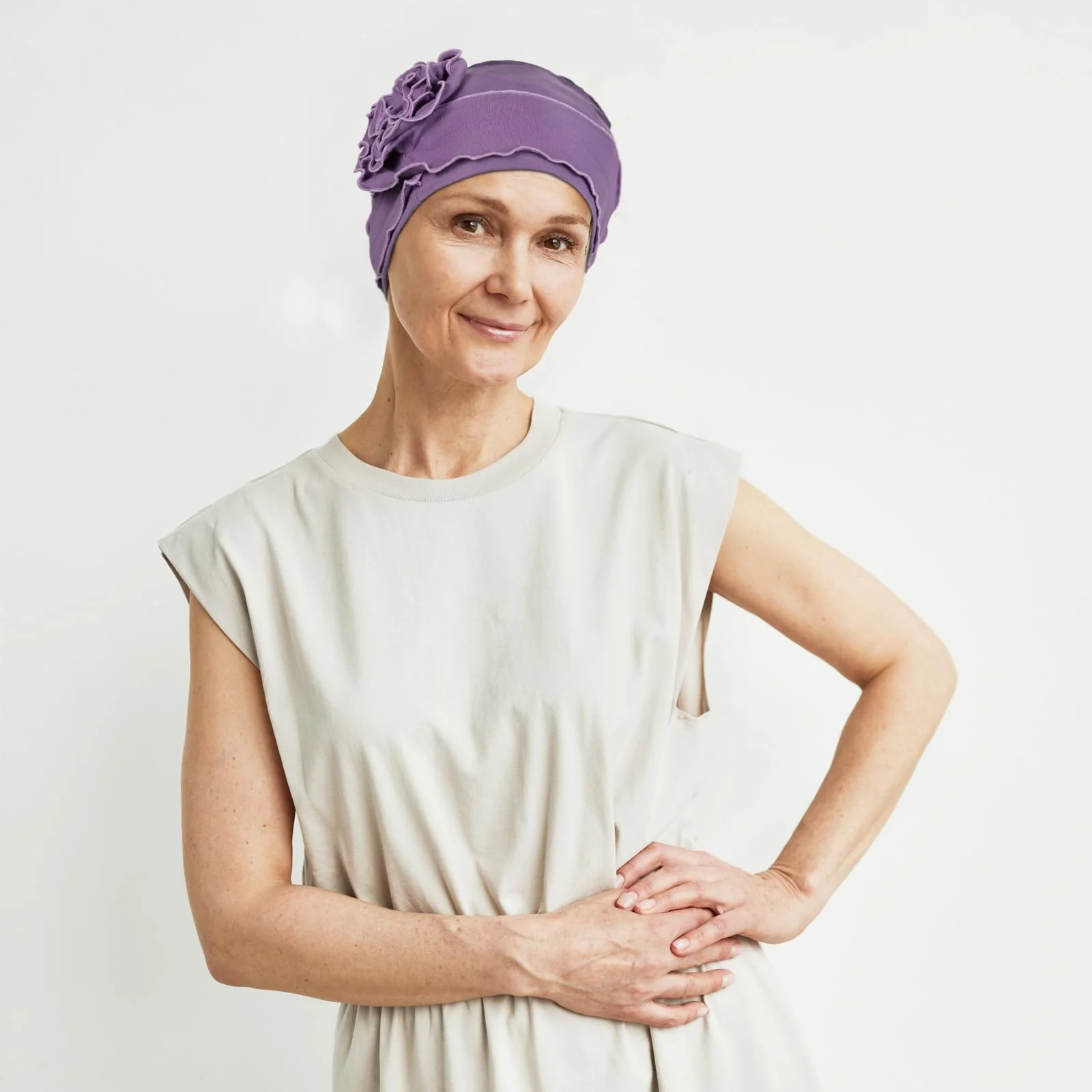 TSKNOMO 4 Pieces Chemo Headwear Set for Women, Breathable Cancer Headwear, Elastic Chemo Hats for Women with Hair Loss Light Grey + Light Purple + Light Blue + Khaki - Image 6