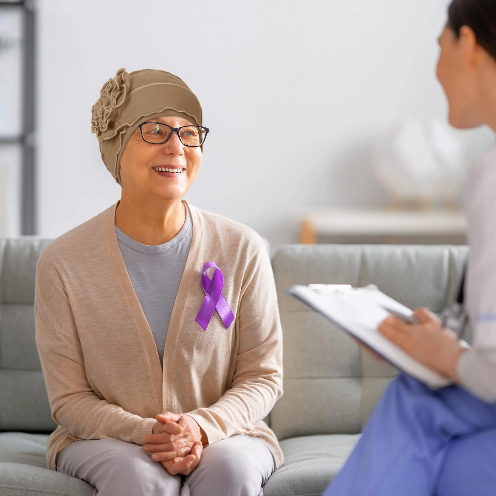 TSKNOMO 4 Pieces Chemo Headwear Set for Women, Breathable Cancer Headwear, Elastic Chemo Hats for Women with Hair Loss Light Grey + Light Purple + Light Blue + Khaki - Image 7