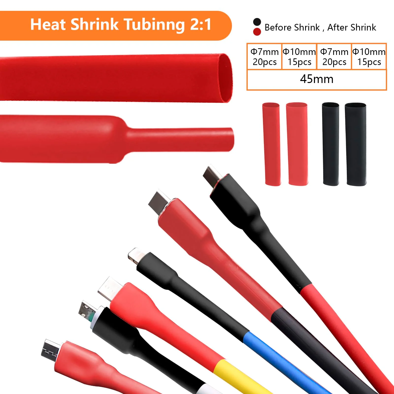 Tube Cable Lugs Cable Lugs Set, 140 Pieces Wire End Ferrules 6 mm² 10 mm² 16 mm² 25 mm² for Car Battery Cable Distribution Boxes, Diameter M6/M8 Ring Terminals Set with 70 Heat Shrink Tubing 2: 1 - Image 4