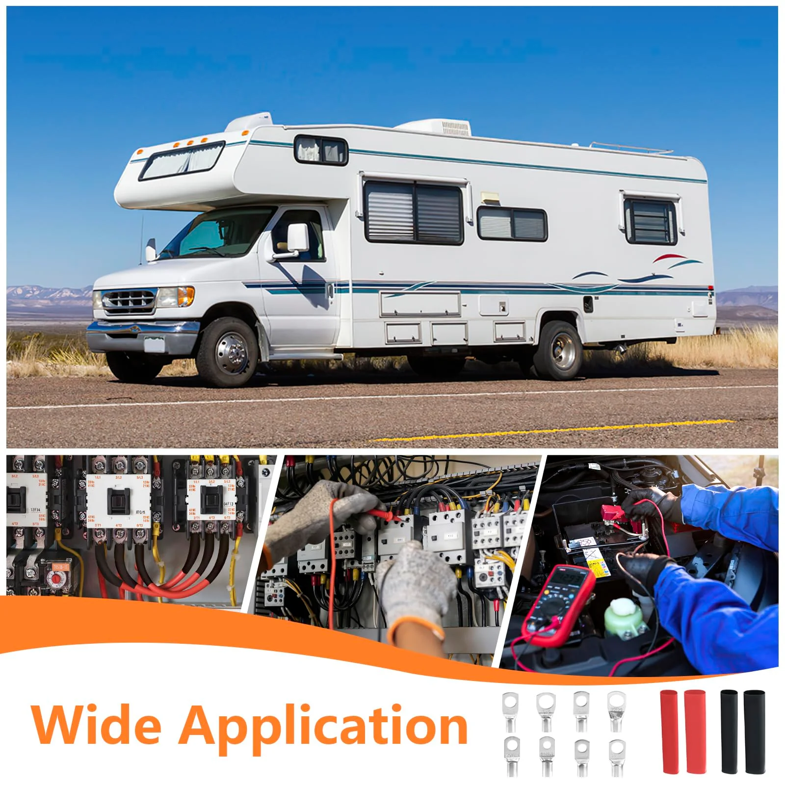 Tube Cable Lugs Cable Lugs Set, 140 Pieces Wire End Ferrules 6 mm² 10 mm² 16 mm² 25 mm² for Car Battery Cable Distribution Boxes, Diameter M6/M8 Ring Terminals Set with 70 Heat Shrink Tubing 2: 1 - Image 7