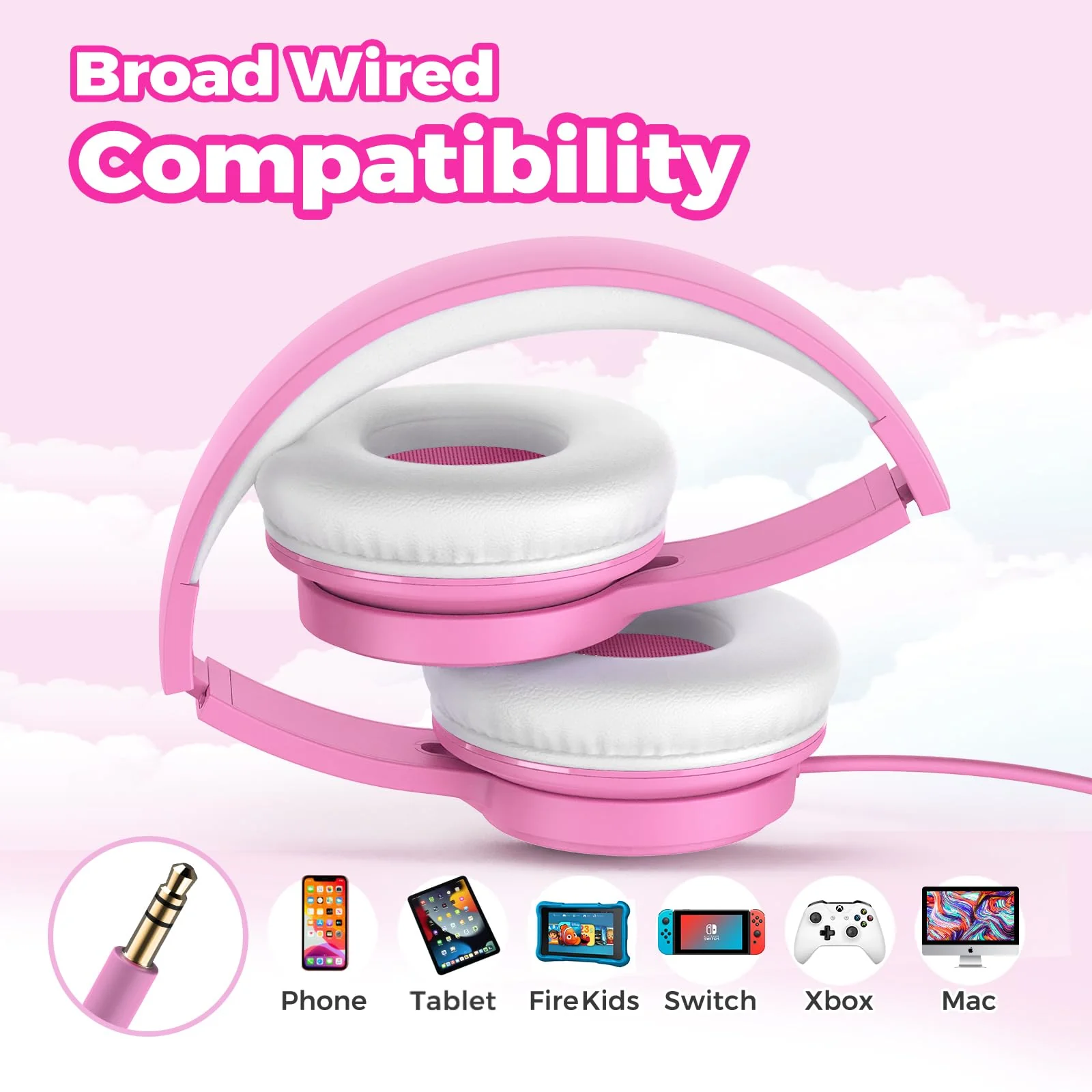 TuneFlux Upgraded Kids Headphones, Wired Toddler Headphones, 85dB Limited Volume On Ear Headphones, Portable Foldable Design, Stereo Sound Kids Headphones for School/Tablet/Travel-Pink Pink - Image 6