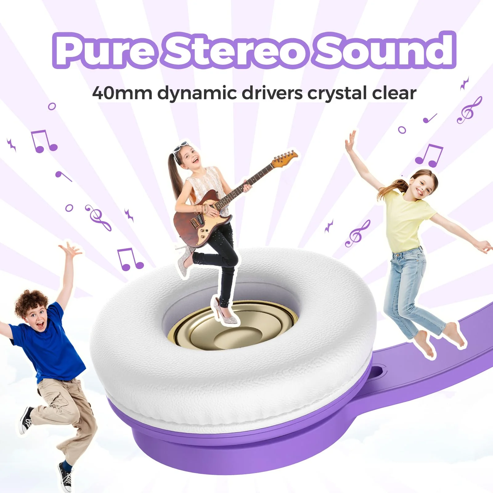 TuneFlux Upgraded Kids Headphones, Wired Toddler Headphones, 85dB Limited Volume On Ear Headphones, Portable Foldable Design, Stereo Sound Kids Headphones for School/Tablet/Travel-Purple Purple - Image 5