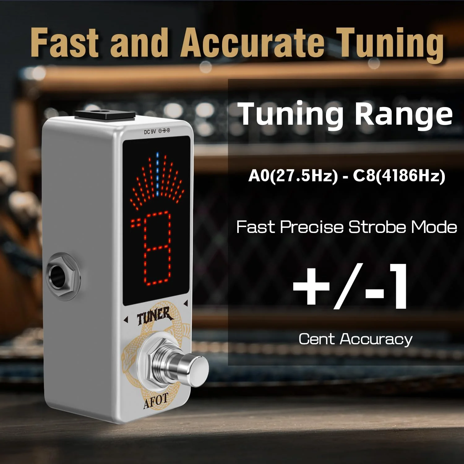 Tuner Pedal,Chromatic Guitar Tuner Pedal Fast and Accuate Tuner for High Precision ± 1 Cent with Pitch Indicator for Electric Guitar and Bass True Bypass White Tuner - Image 3