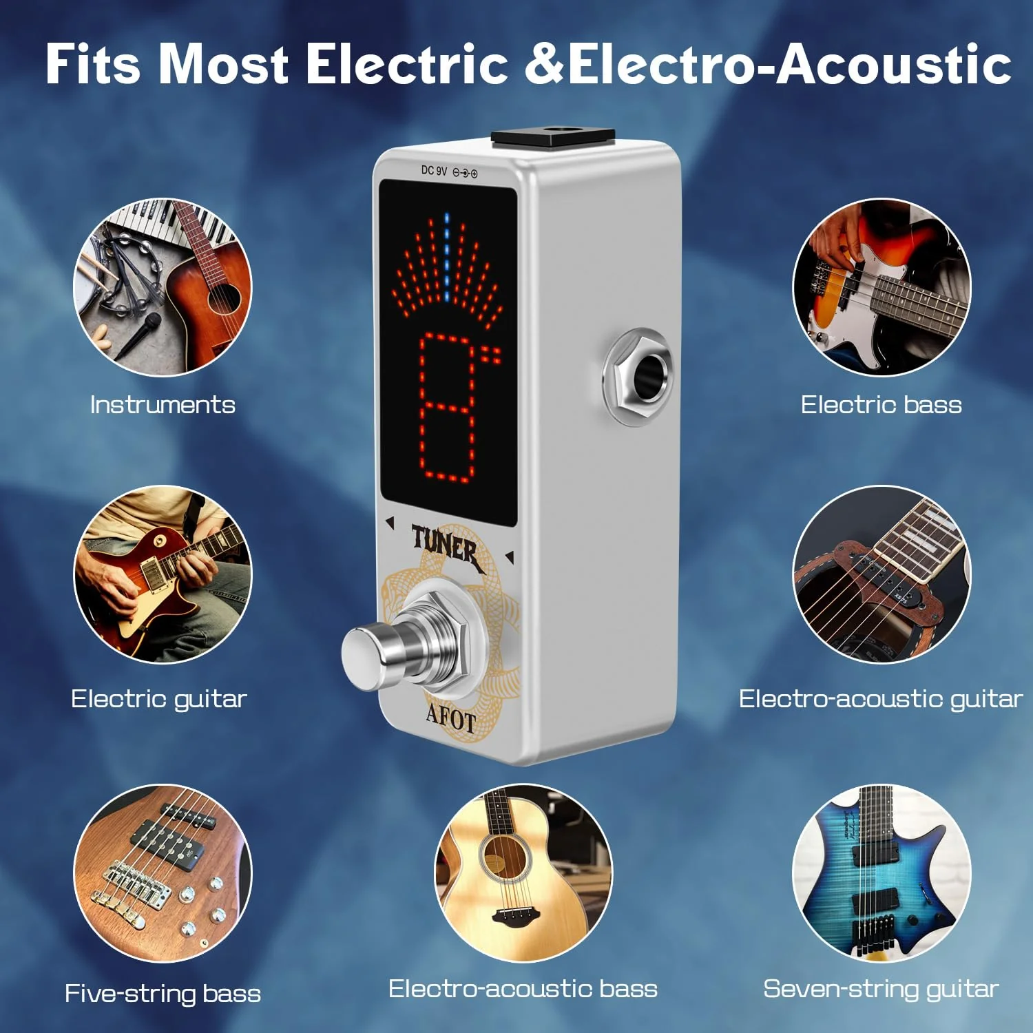 Tuner Pedal,Chromatic Guitar Tuner Pedal Fast and Accuate Tuner for High Precision ± 1 Cent with Pitch Indicator for Electric Guitar and Bass True Bypass White Tuner - Image 4