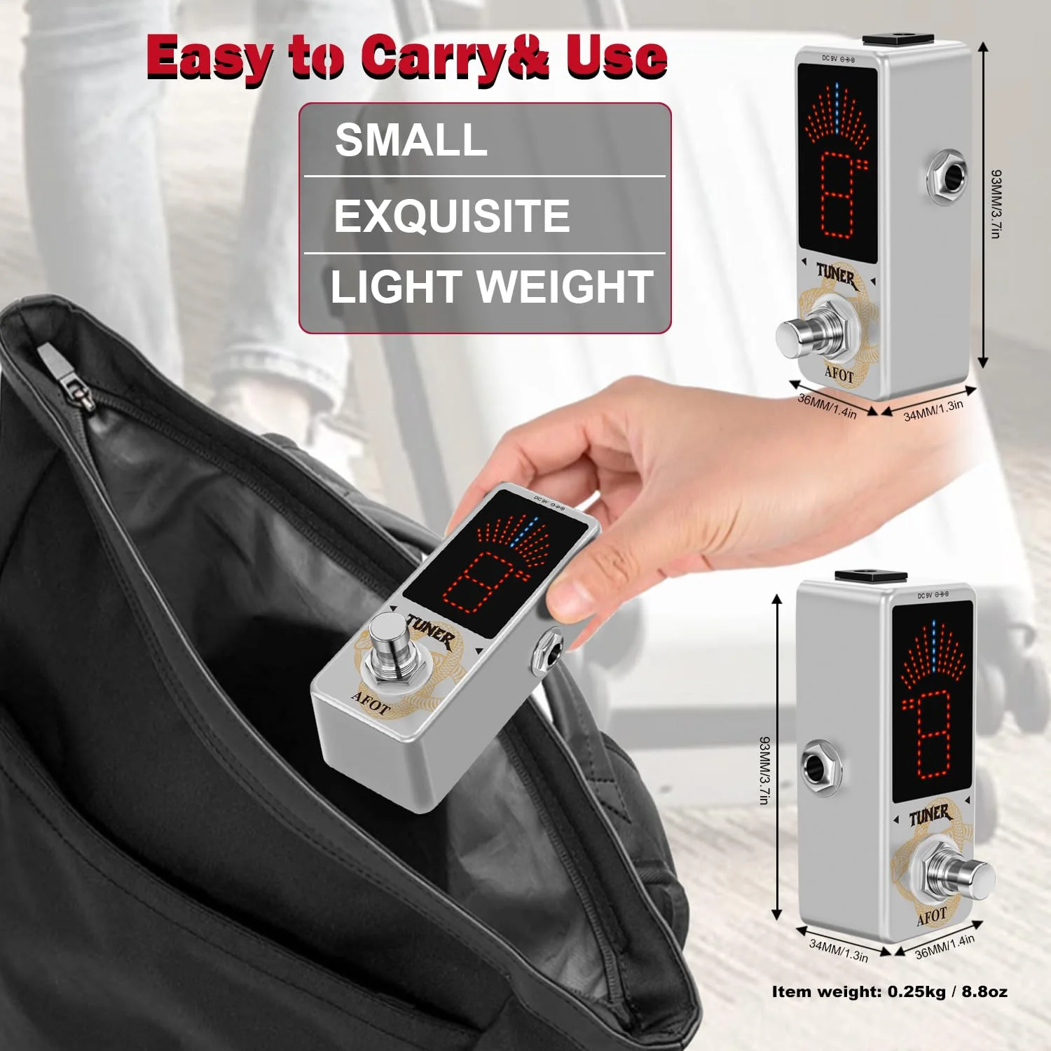 Tuner Pedal,Chromatic Guitar Tuner Pedal Fast and Accuate Tuner for High Precision ± 1 Cent with Pitch Indicator for Electric Guitar and Bass True Bypass White Tuner - Image 5